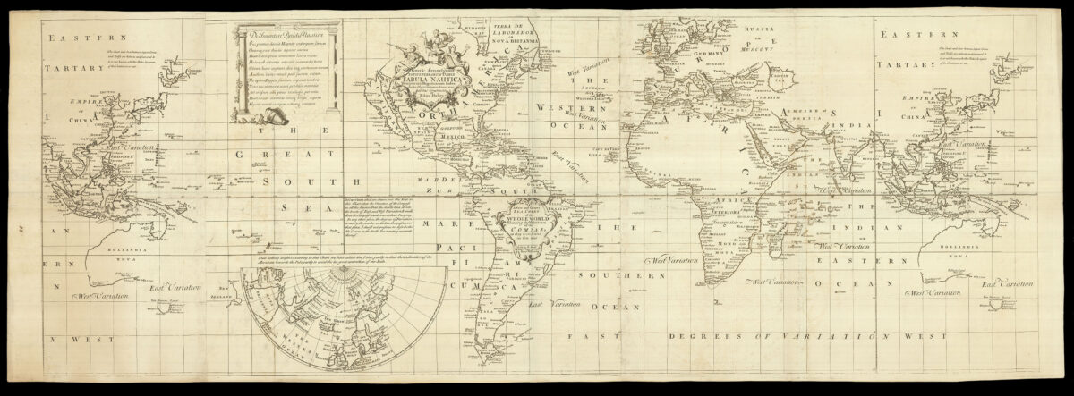 HALLEY, Edmond A New and Correct Sea Chart of the Whole World shewing the Variations of the Compass