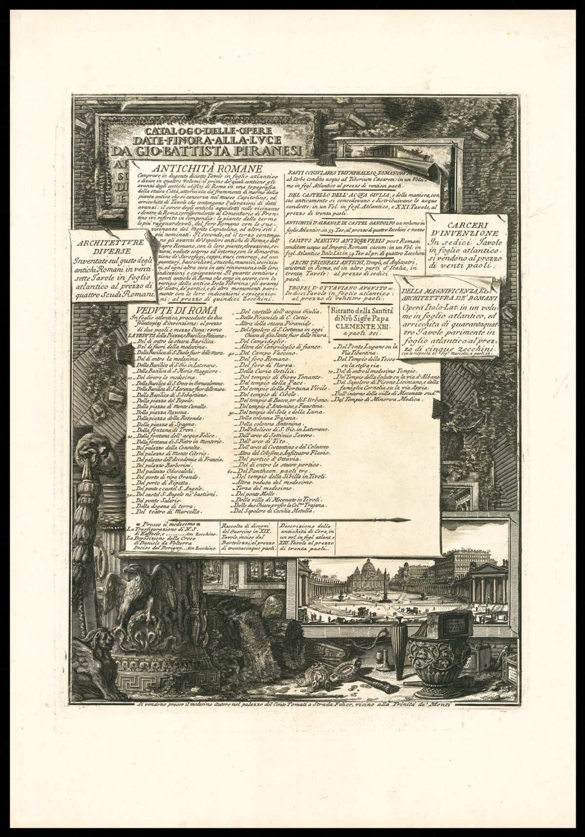 PIRANESI, Giovanni Battista Catalogo delle Opere date Finora alla luce da Gio. Battista Piranesi.