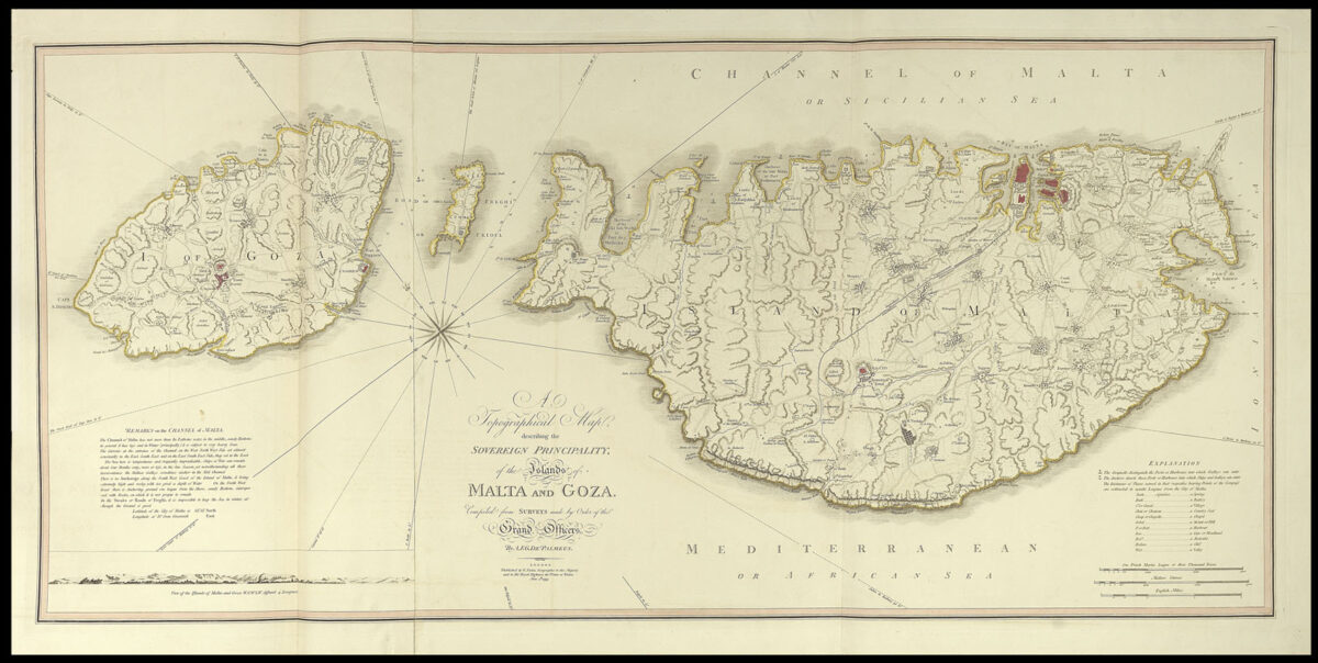 PALMEUS, A.F.Gervais, de. A Topographical Map describing the Sovereign Principality, of the Islands of Malta and Goza.