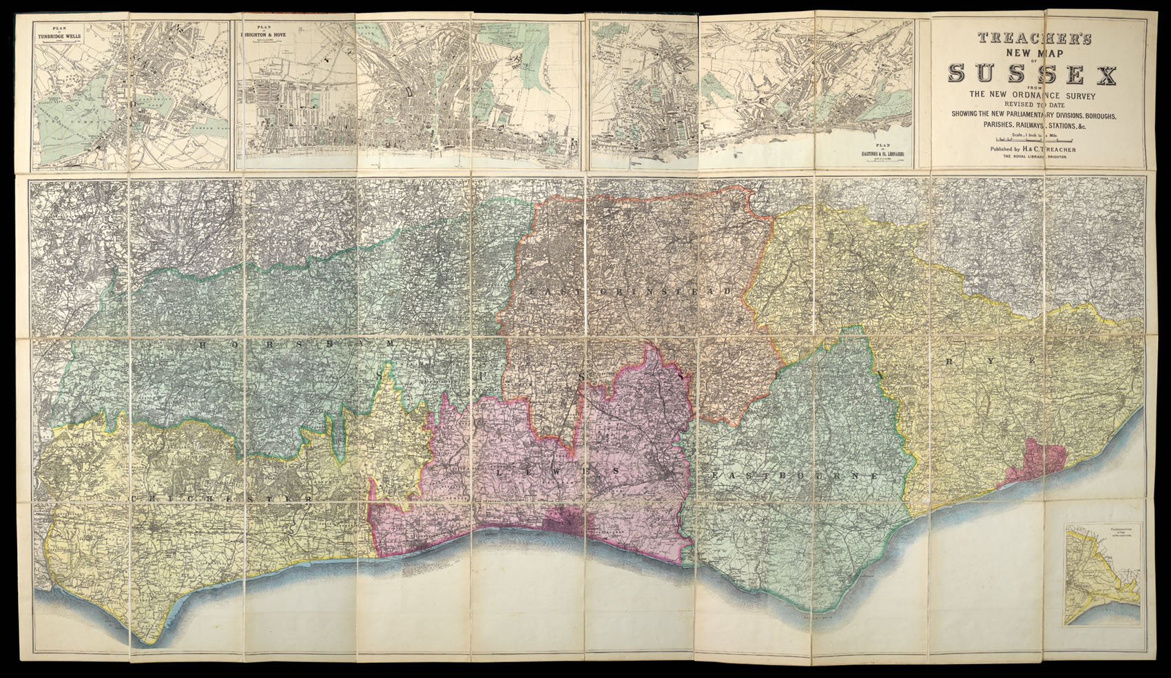 TREACHER, Henry and Charles Treacher's New Map of Sussex