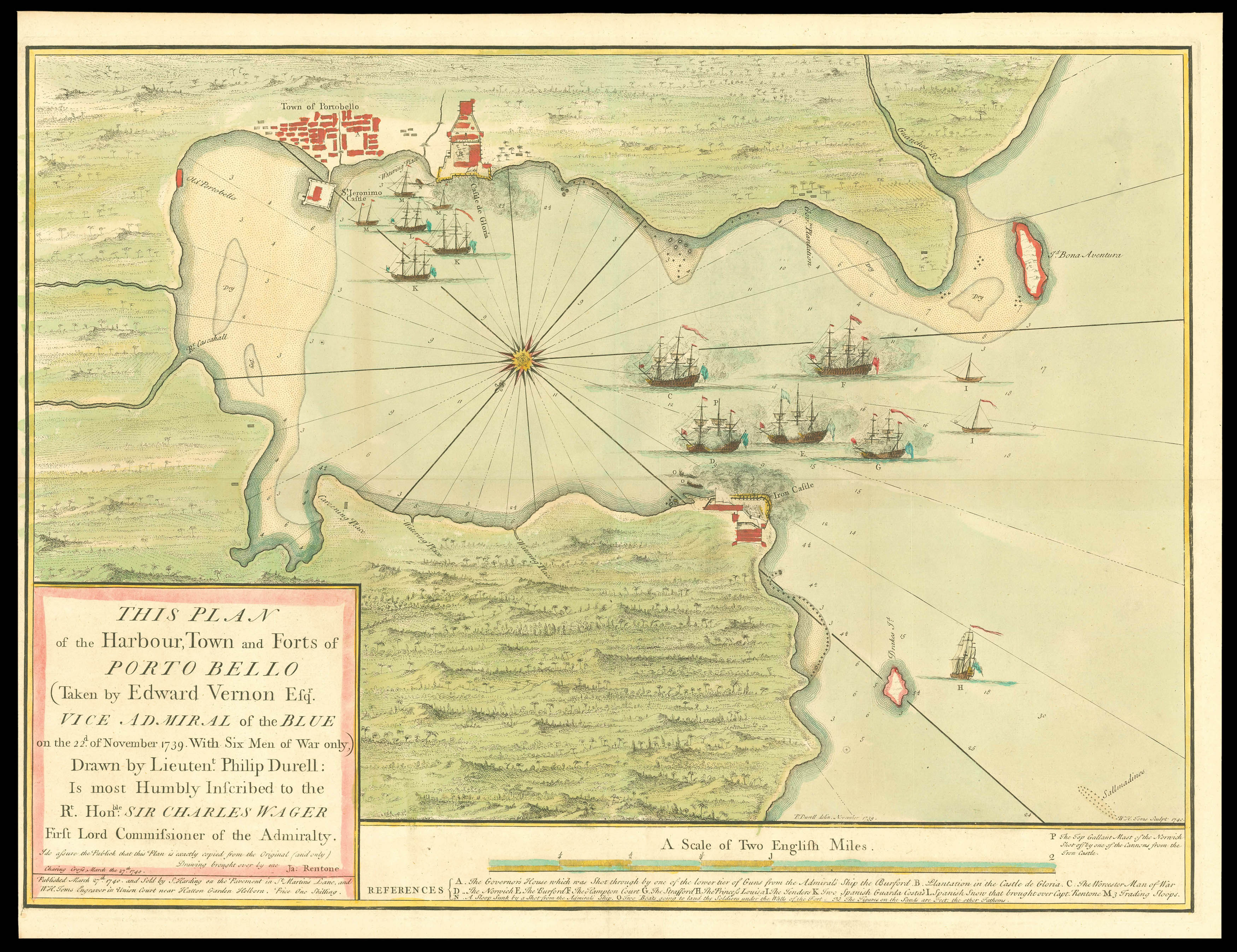 DURELL, Philip This Plan of the Harbour, Town and Forts of Porto Bello...