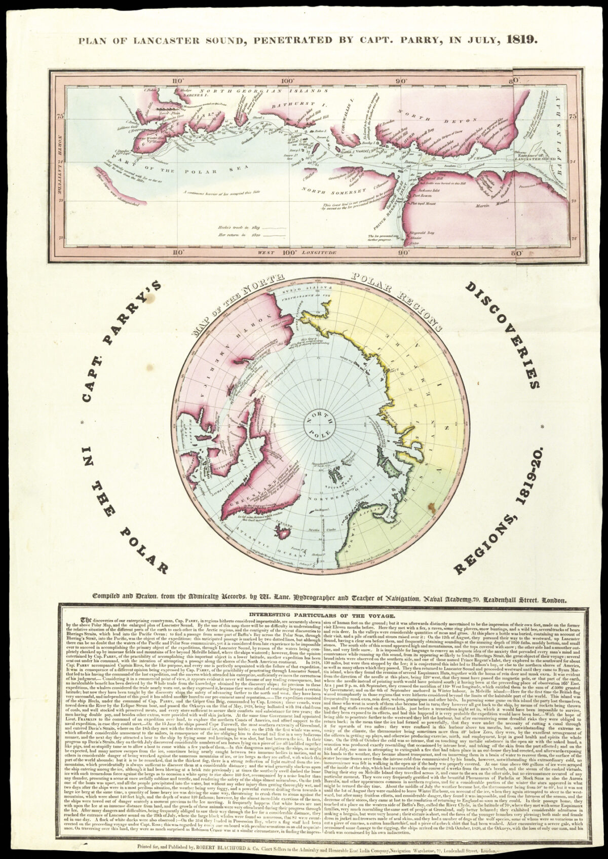 LANE, W. Capt. Parry's Discoveries in the Polar Regions, 1819-1820.