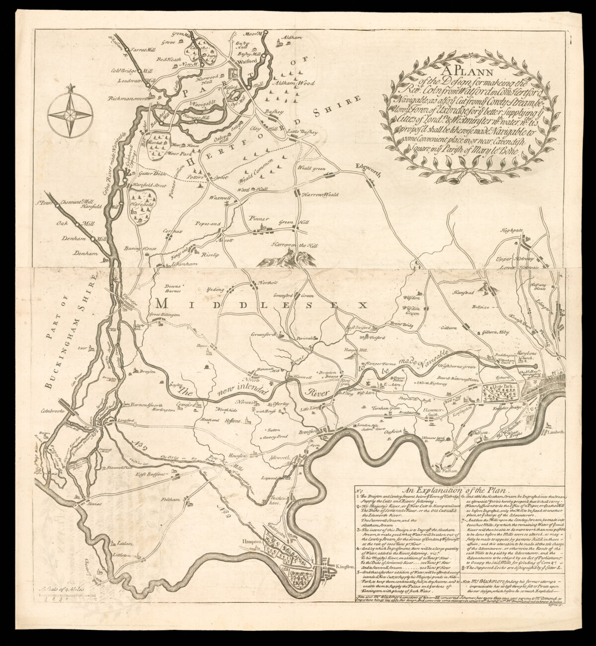ACHERLEY, Thomas A Plann of the Design for makeing the Rivr. Coln from Watford in Com Hertford Navigable