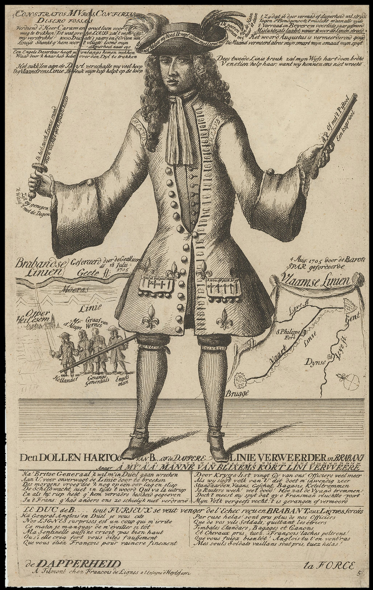 LIGNES, Francois de [Caricature Map - War of Spanish Succession]