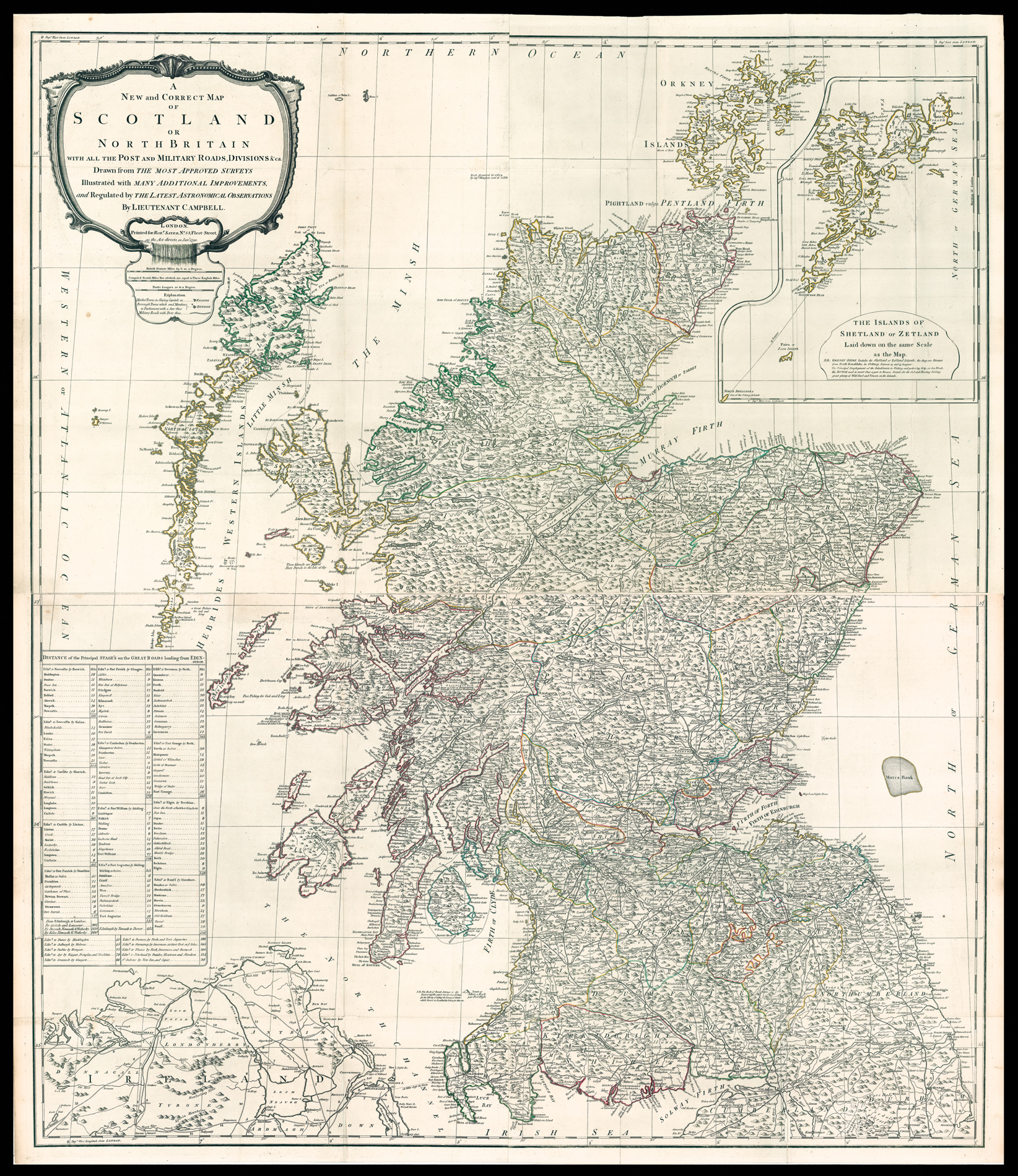 CAMPBELL, Lieutenant [Robert] A New and Correct Map of Scotland or North Britain.