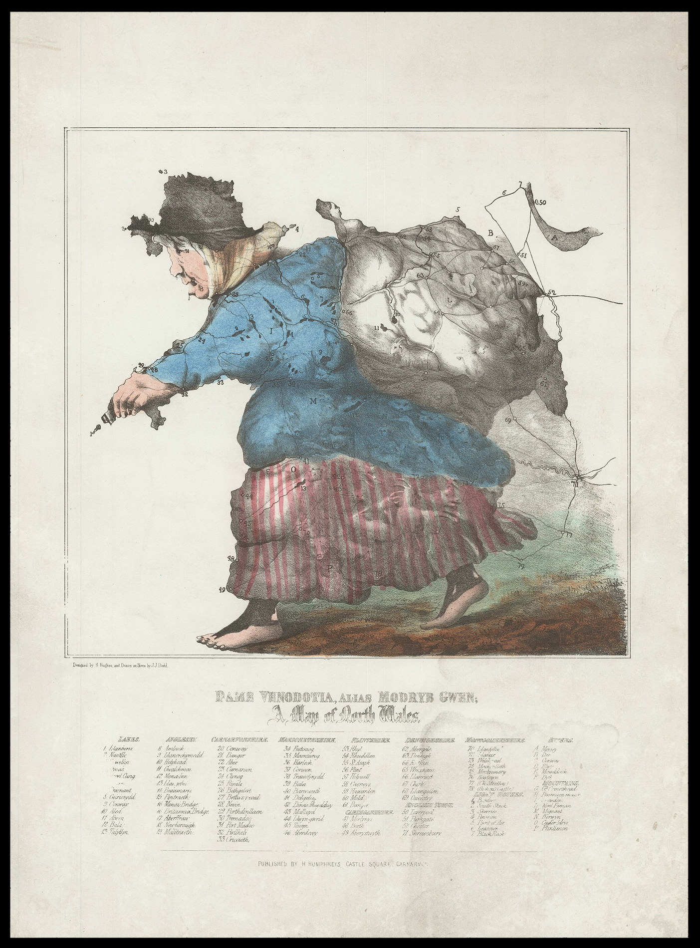 DODD, J[oseph] J[osiah]; [after] HUGHES, H[ugh] Dame Venodotia, Alias Modryb Gwen; A Map of North Wales.