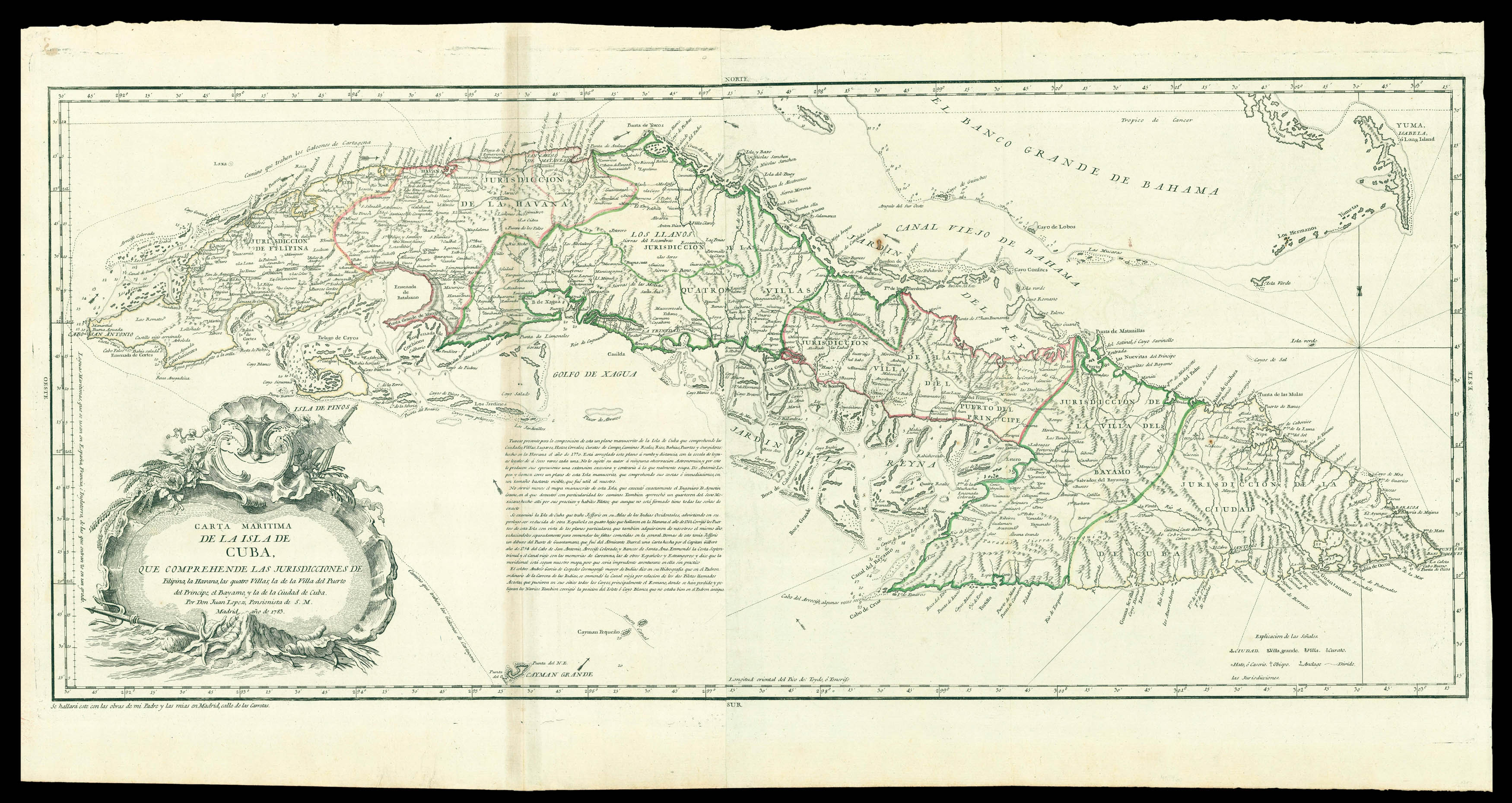 LOPEZ, Juan Carta Maritima de la Isla de Cuba,