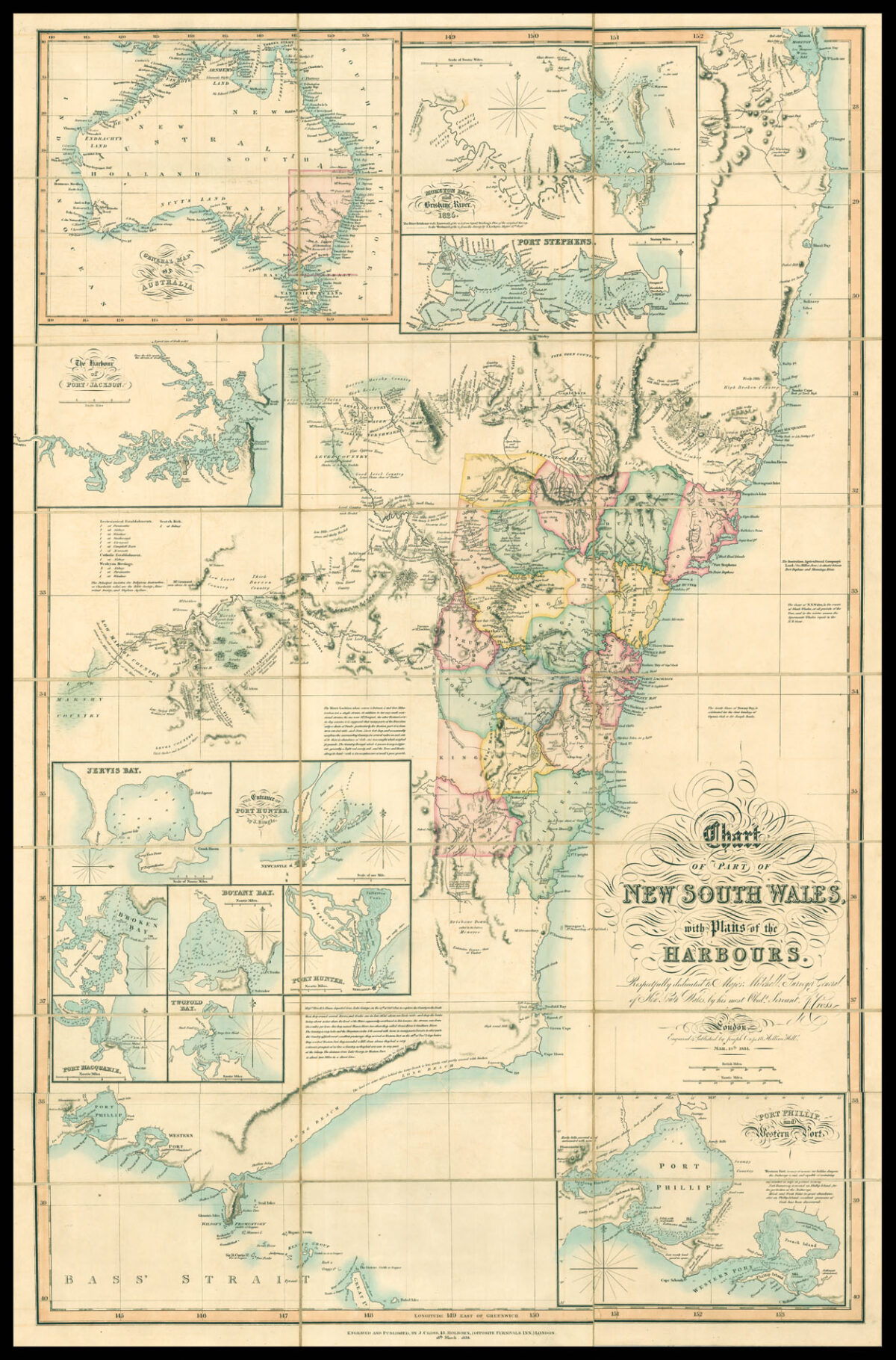 CROSS, Joseph Chart of Part of New South Wales, with Plans of the Harbours.