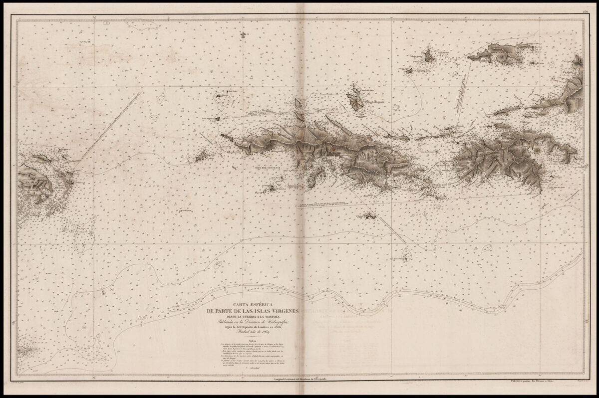 DIRECCION HIDROGRAFICA DE MADRID Carta Esférica de parte de Las Islas Virgenes desde la Culebra a la Tortola.
