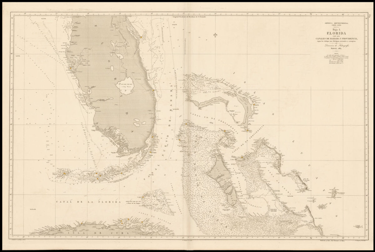 RIUDAVTES, Jose Maria America Septentrional. Costa Este. Hoja I. Florida con los Canales de Bahama y Providencia,