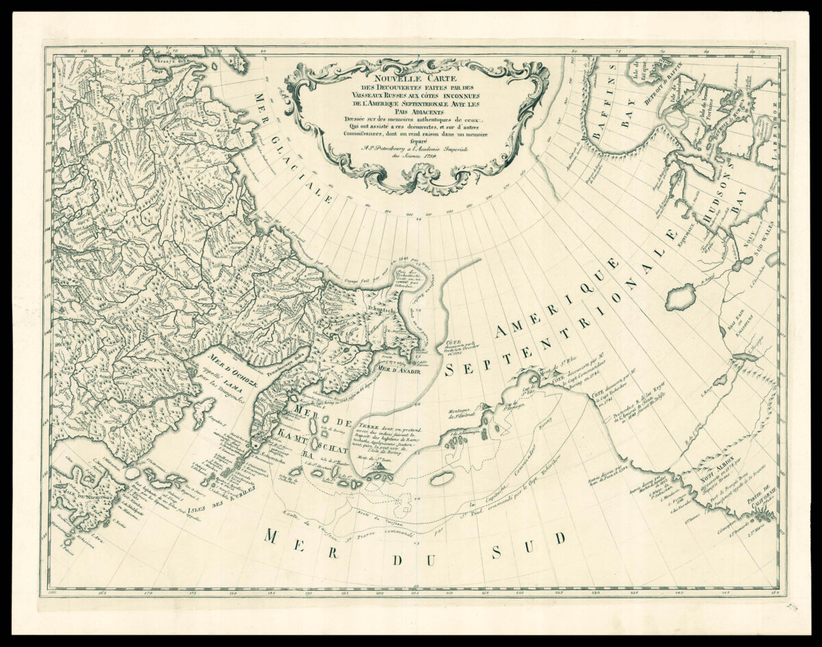 MÜLLER, Gerhard Friedrich Nouvelle Cartes Des Decouvertes Faites Par Des Vaisseaux Russes Aux Côtes Inconnues de L'Amerique Septentrionale avec les Pais Adiacents.