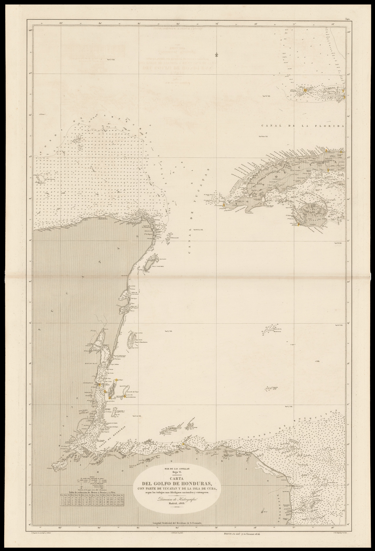 BREGANTE, S Mar de las Antillas Hoya VI. Carta del Golfo de Honduras con parte de Yucatan y de la Isla de Cuba...