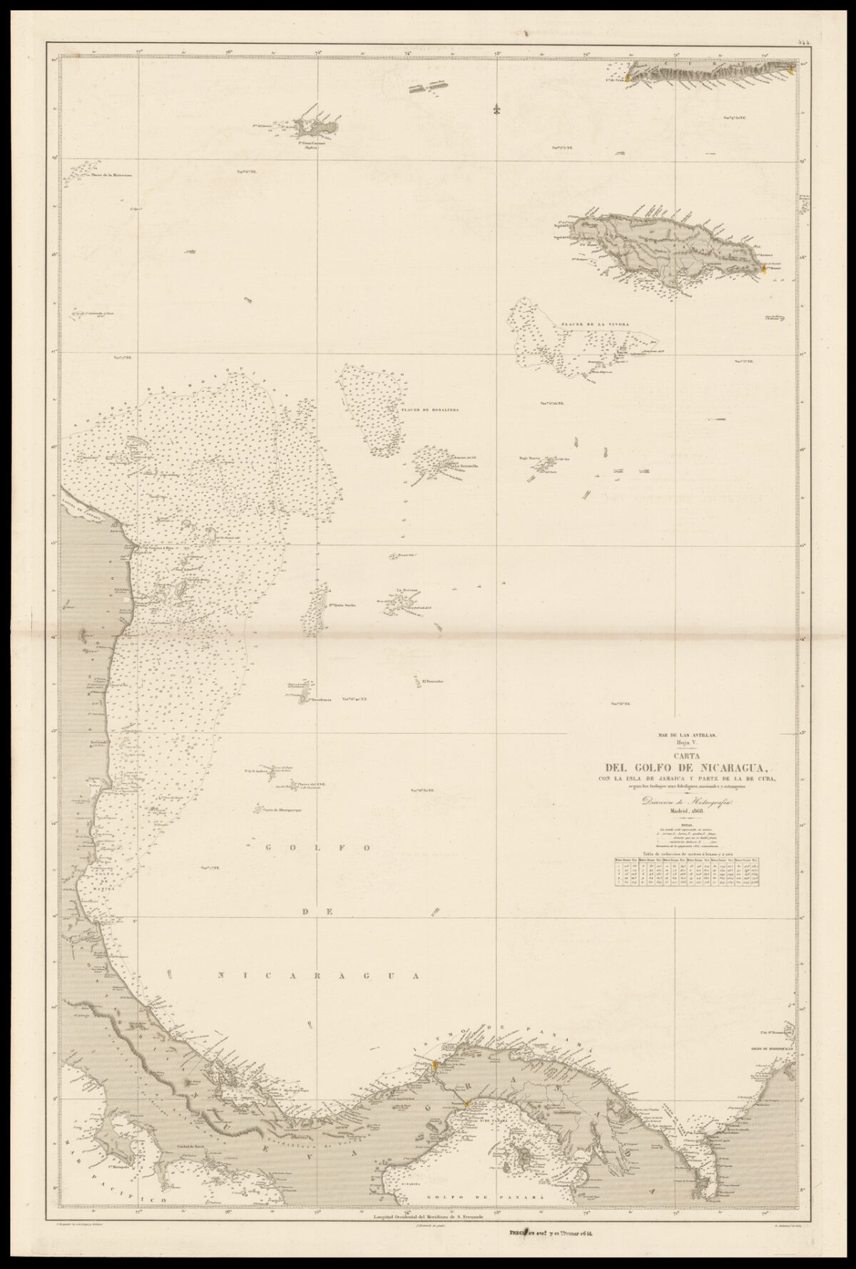 BREGANTE, S Mar de las Antillas Hoya V. Carta del Golfo de Nicaragua con la Isla de Jamaica y parte de la de Cuba...