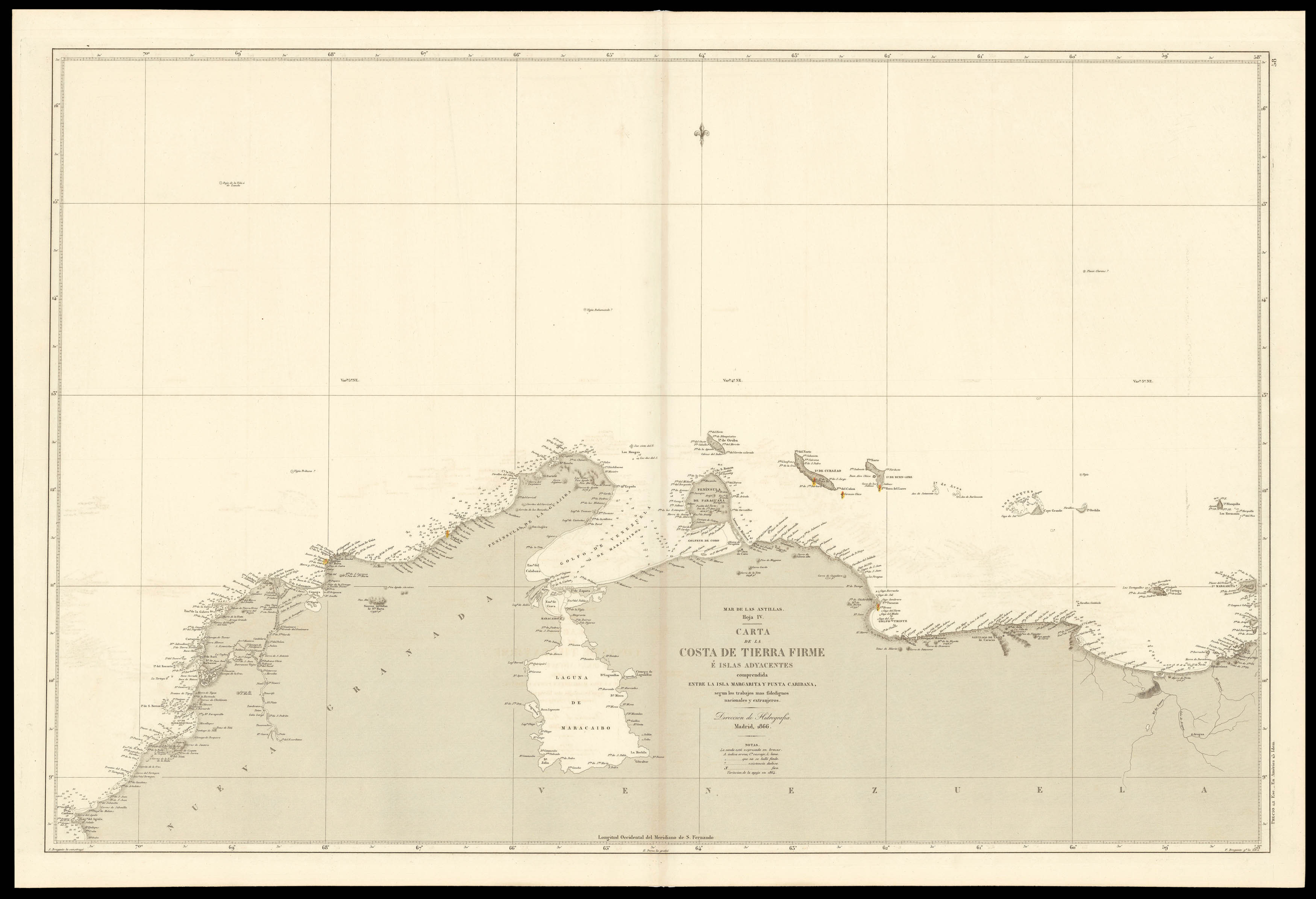 BREGANTE, S Mar de las Antillas Hoya IV. Carta de la Costa de Tierra Firme é Islas Adycentes comprendida entre la Isla Margarita y Punta Caribana...