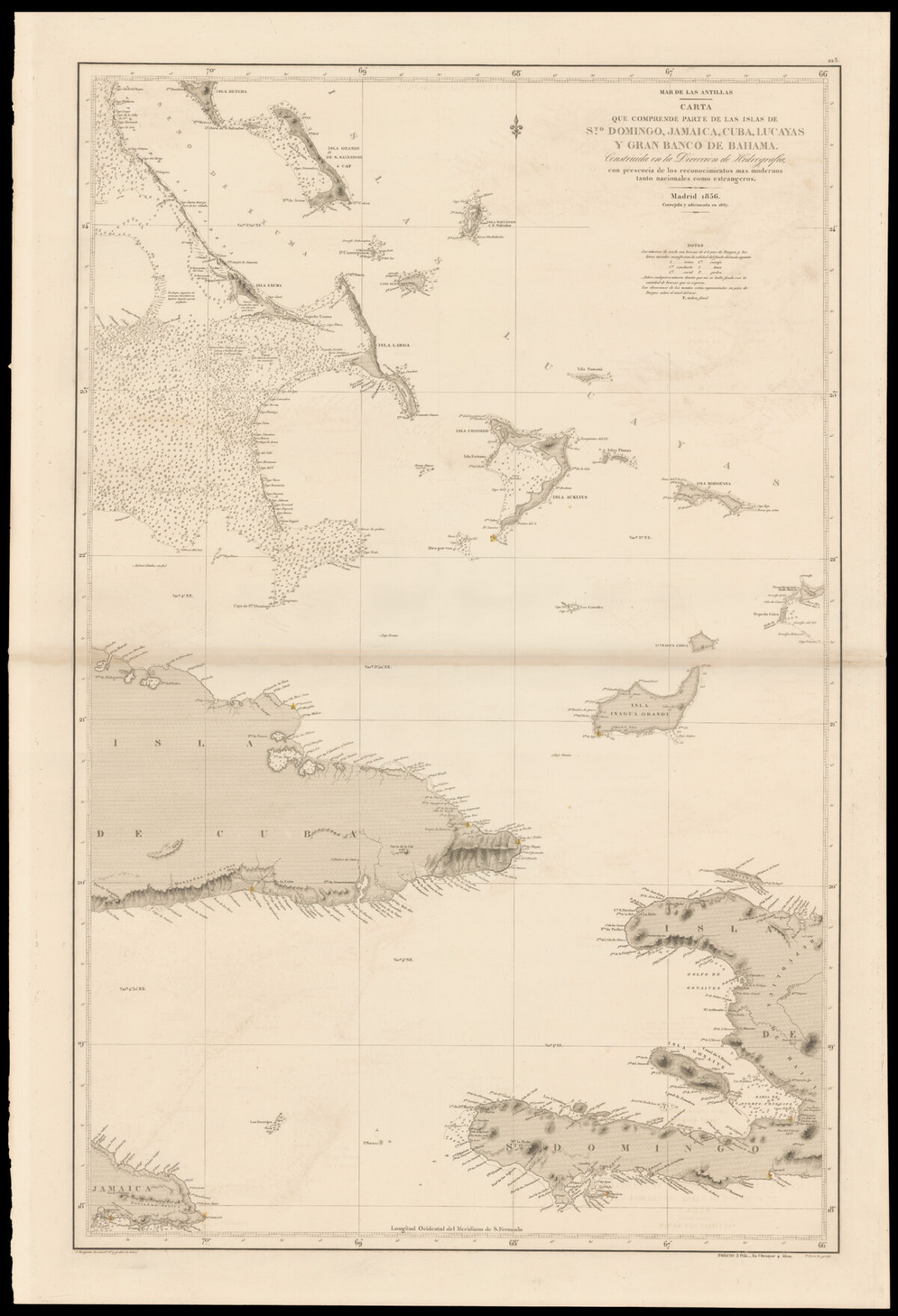 BREGANTE, F Mar de las Antillas. Carta que comprende parte de las Islas de S.to Domingo, Jamaica, Cuba, Lucayes y Gran Banco de Bahama.
