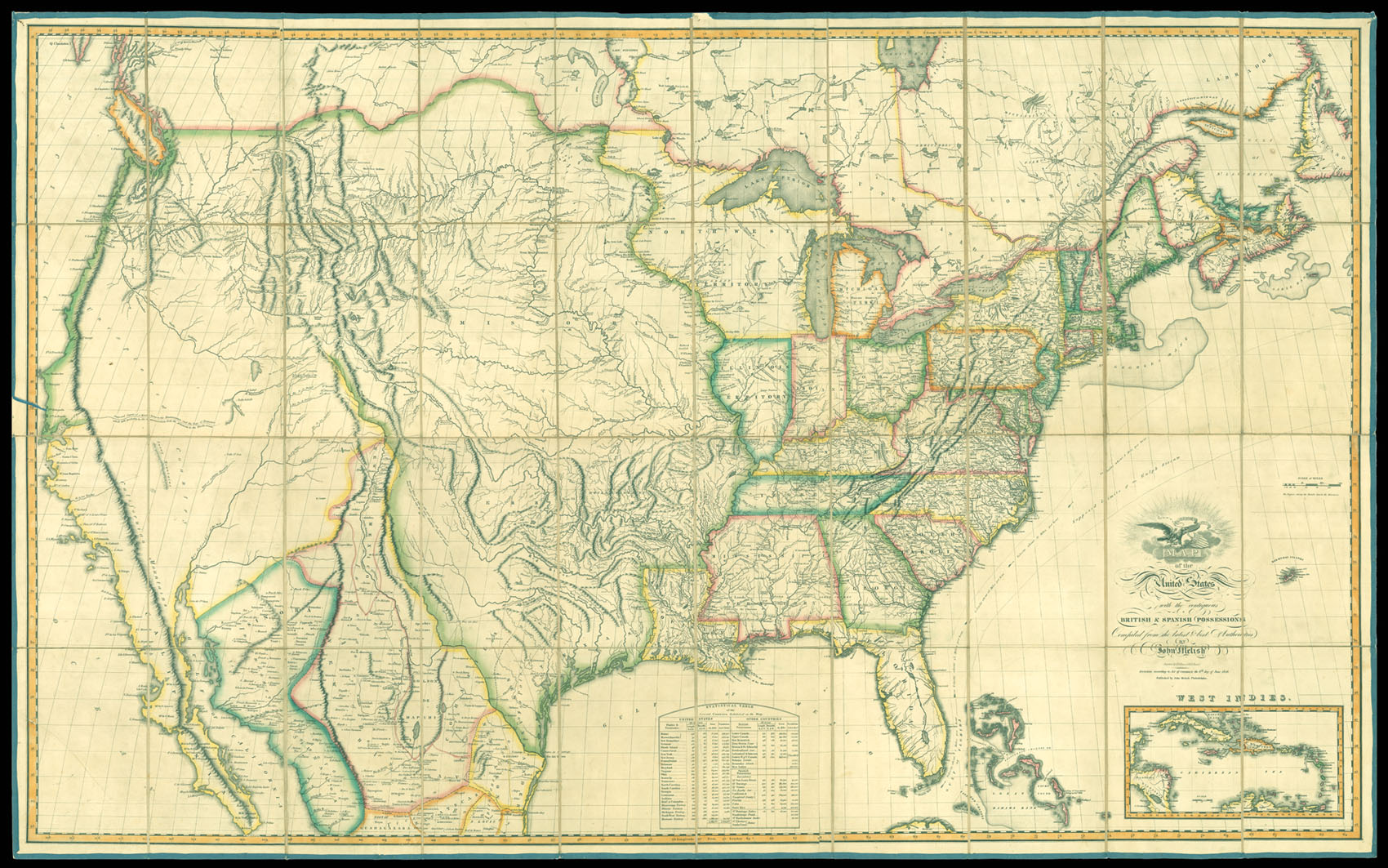 MELISH, John Map of the United States with the Contiguous British & Spanish Possessions.