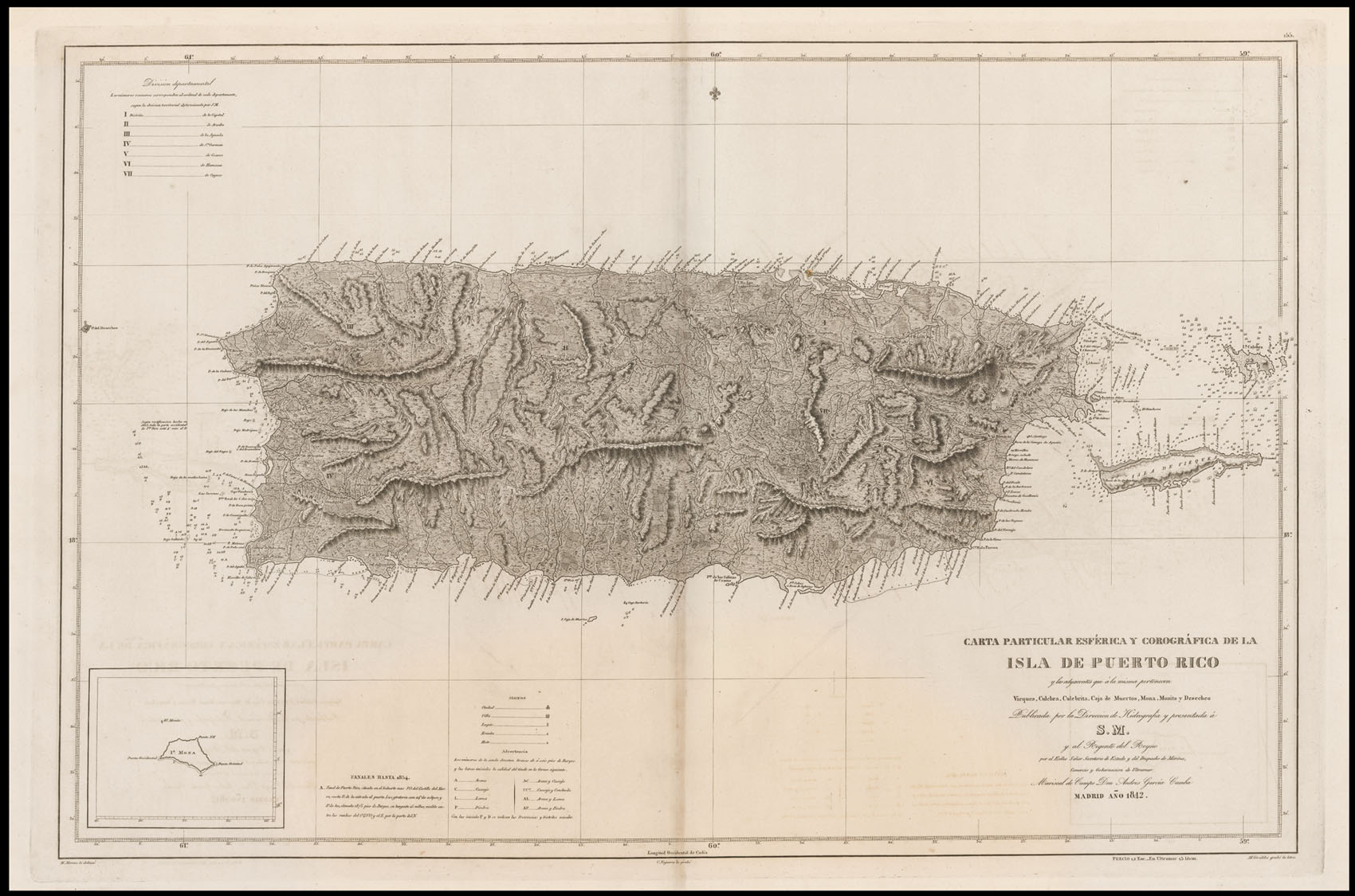MORENO, Miguel Carta Particular Esférica y Corográfica de la Isla de Puerto-Rico
