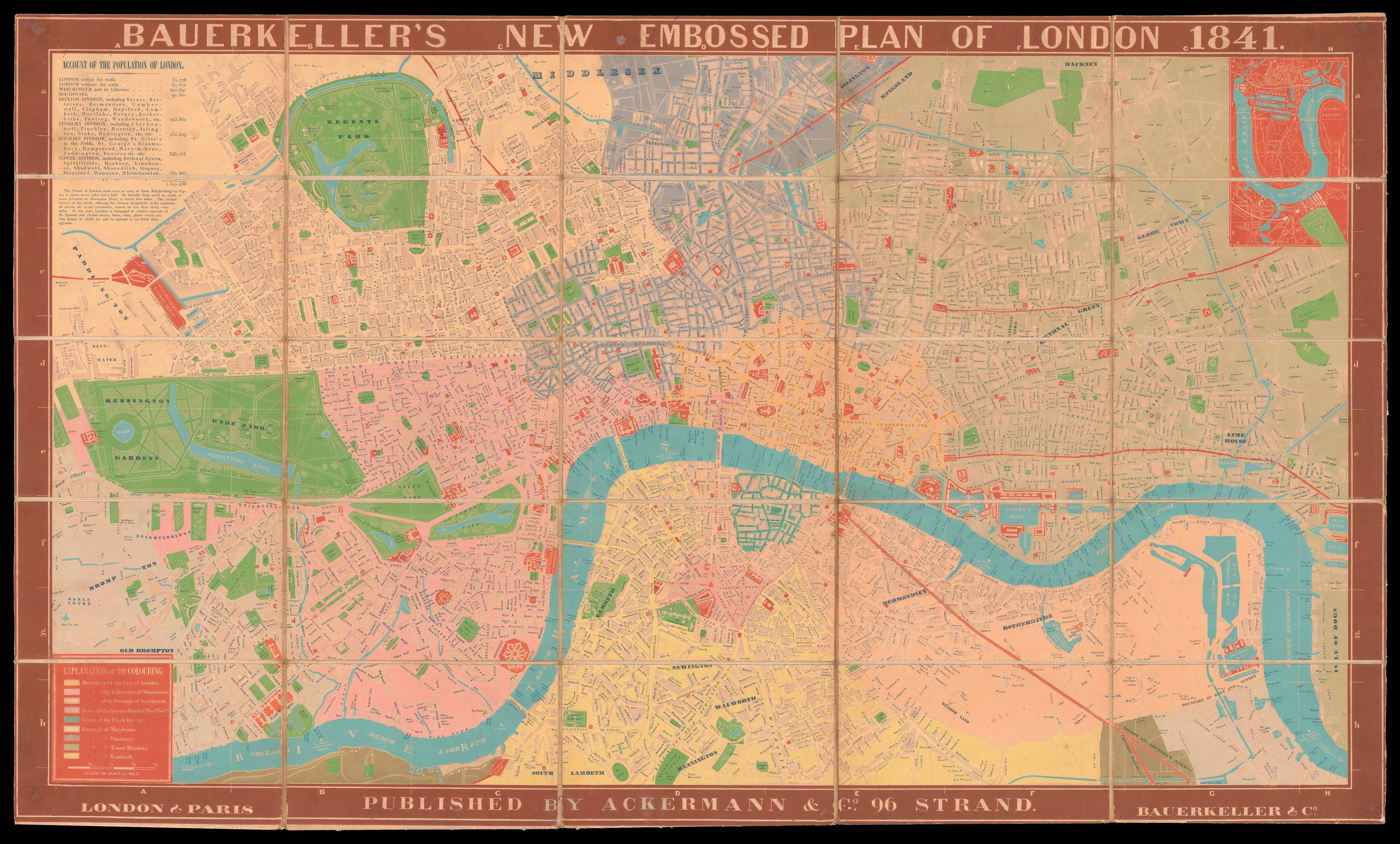 BAUERKELLER, G[eorge] Bauerkeller's New Embossed Plan of London 1841