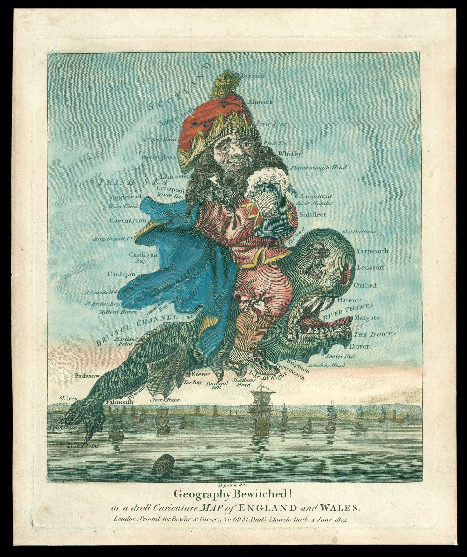 DIGHTON, Robert Geography Bewitched or a droll Caricature Map of England and Wales.