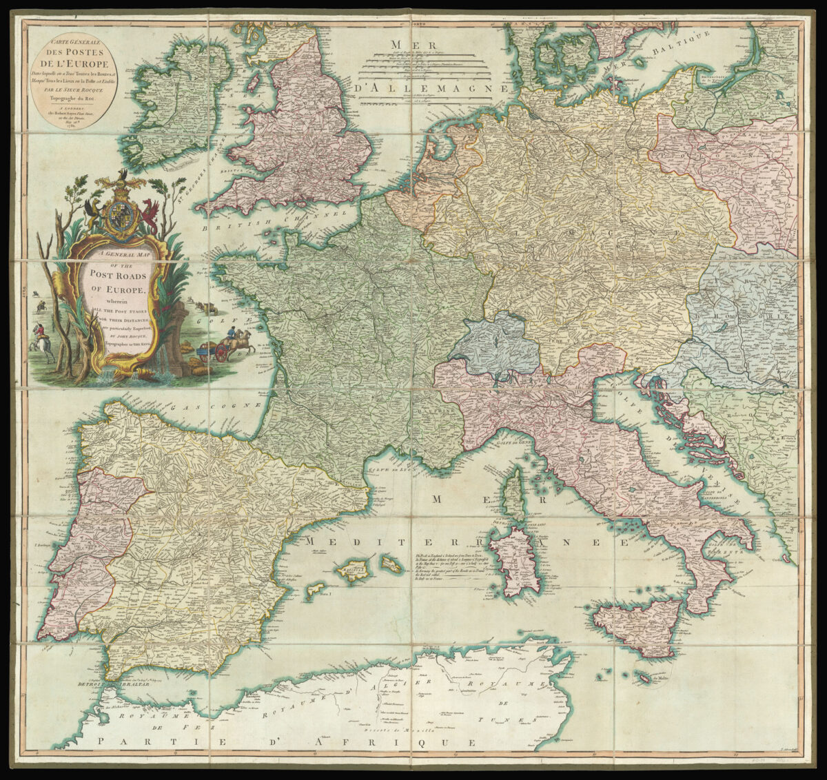 ROCQUE, John A General Map of the Post Roads of Europe