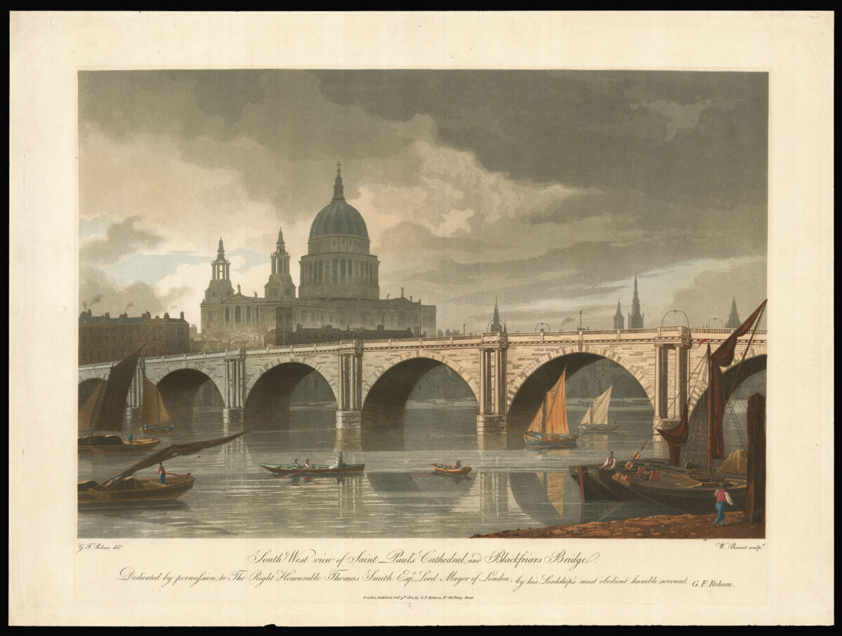 ROBSON, G[eorge] F[ennel], after BENNET, W[illiam] South West View of St Paul's Cathedral, and Blackfriars Bridge