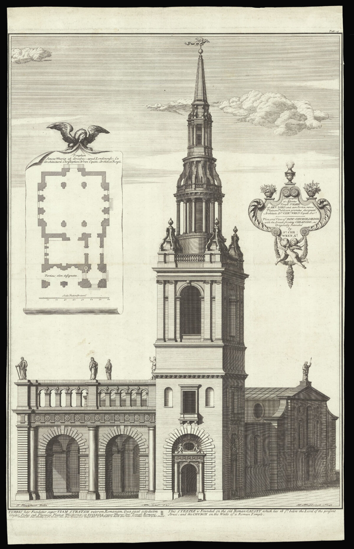 HULSBERG, H[enry]; after N[icholas] HAWKSMOOR Plan and View of Bow-Church, London