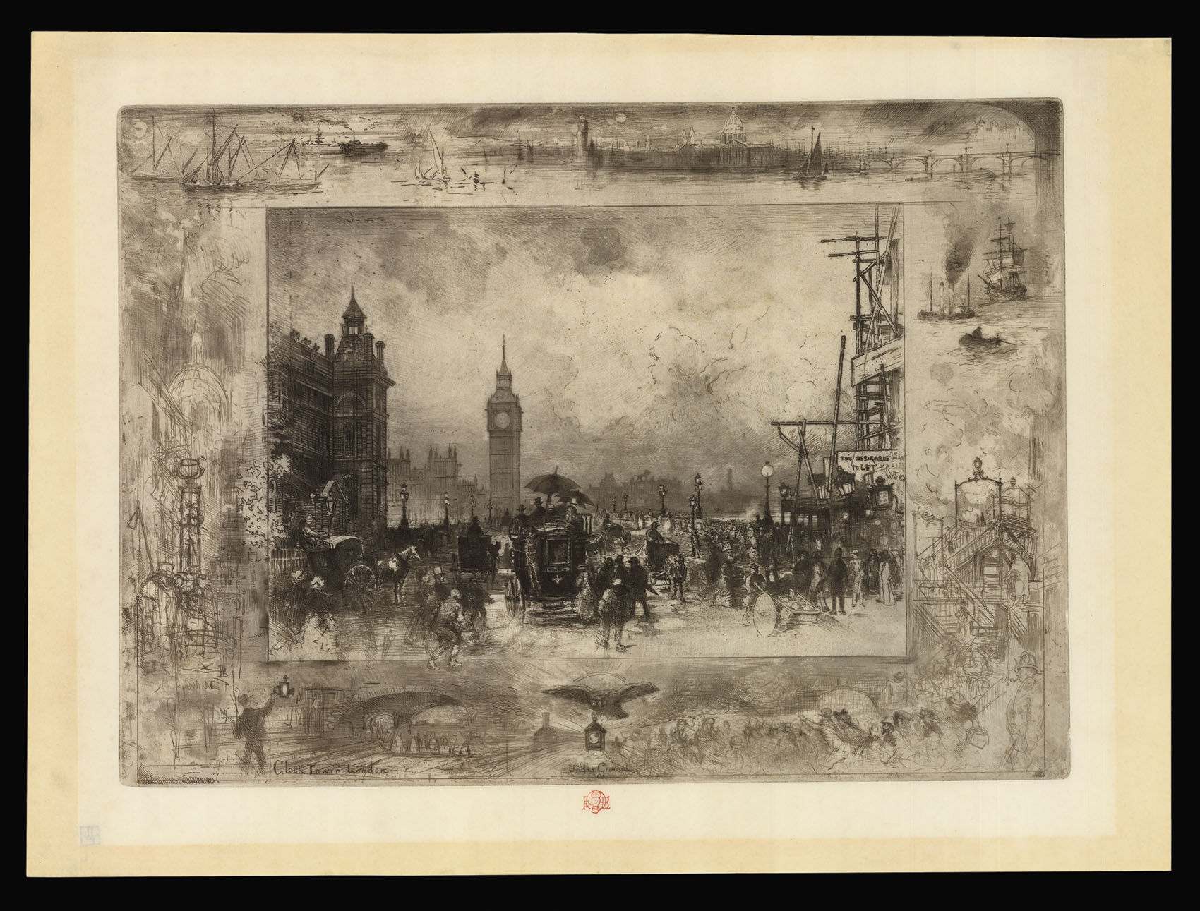 [BUHOT, Félix] Westminster Palace; Westminster Clock Tower.