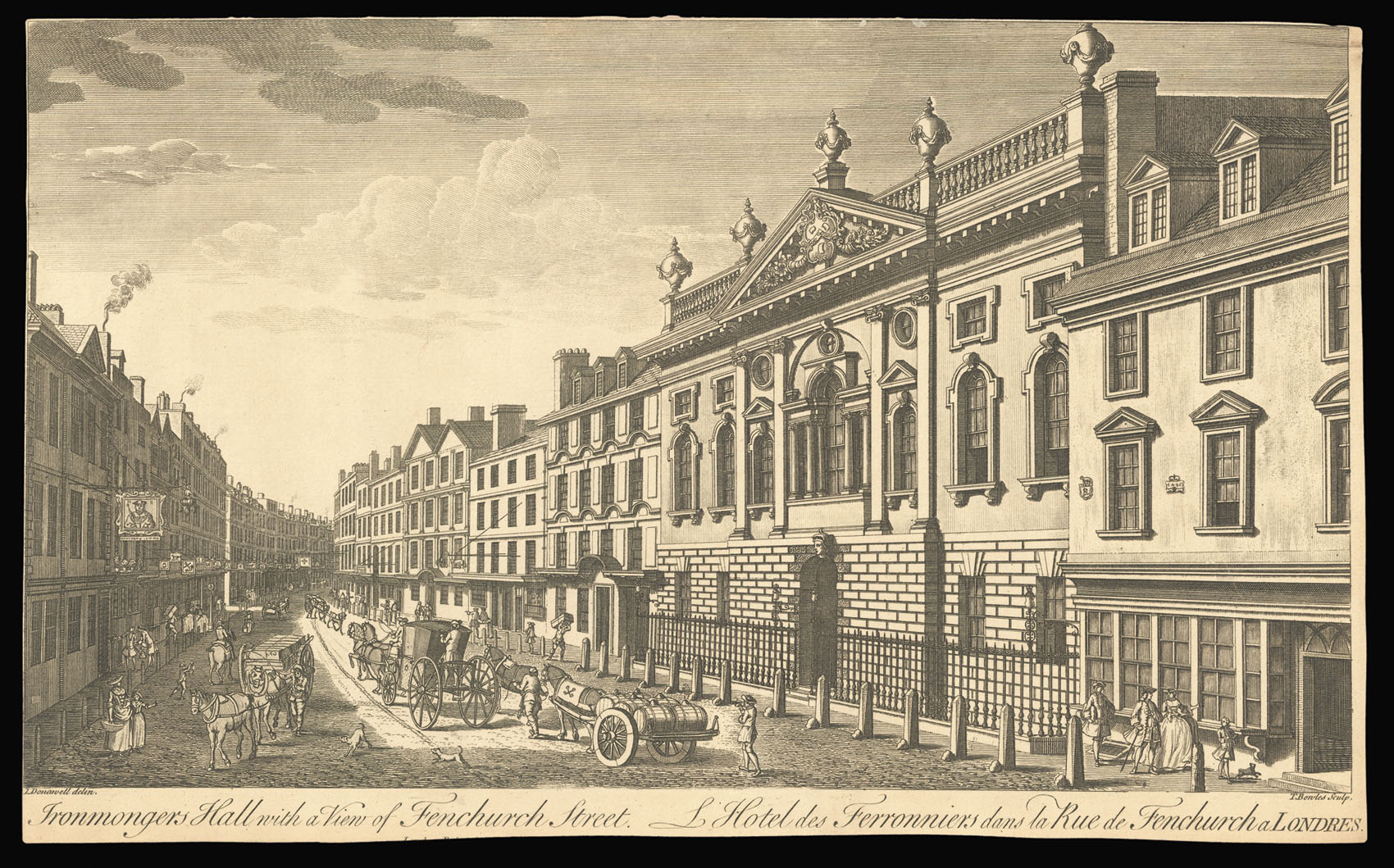 BOWLES, T[homas] after DONAWELL, I. Ironmongers Hall with a View of Fenchurch Street.