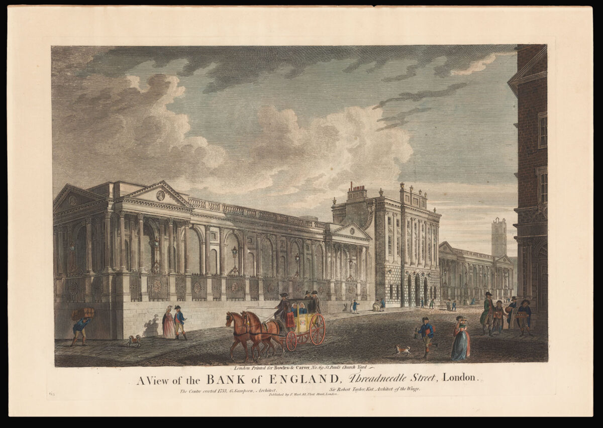 BOWLES, Henry Carington and CARVER, Samuel A View of the Bank of England, Threadneedle Street, London.