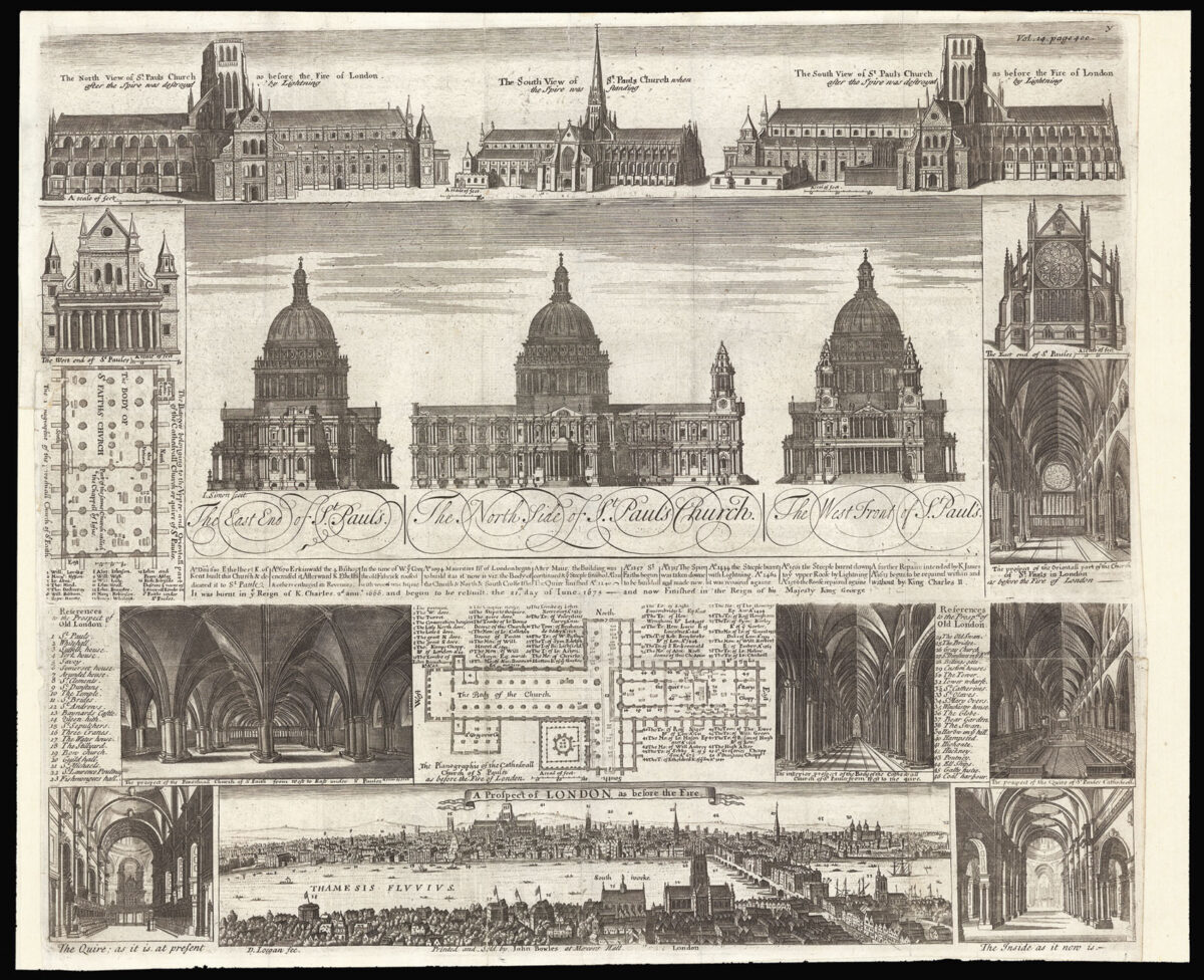LOGGAN, D[avid] [Views of St Paul's Cathedral before and after the fire, with a prospect of London before the Fire].