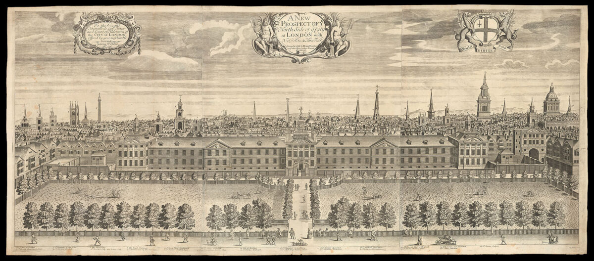 NICHOLLS, Sutton [and] NUTTING, Joseph A New Prospect of ye South-Side of ye City of London with the River Thames & London Bridge; [with] A New Prospect of ye North-Side of ye City of London with New Bedlam & Moore Fields.