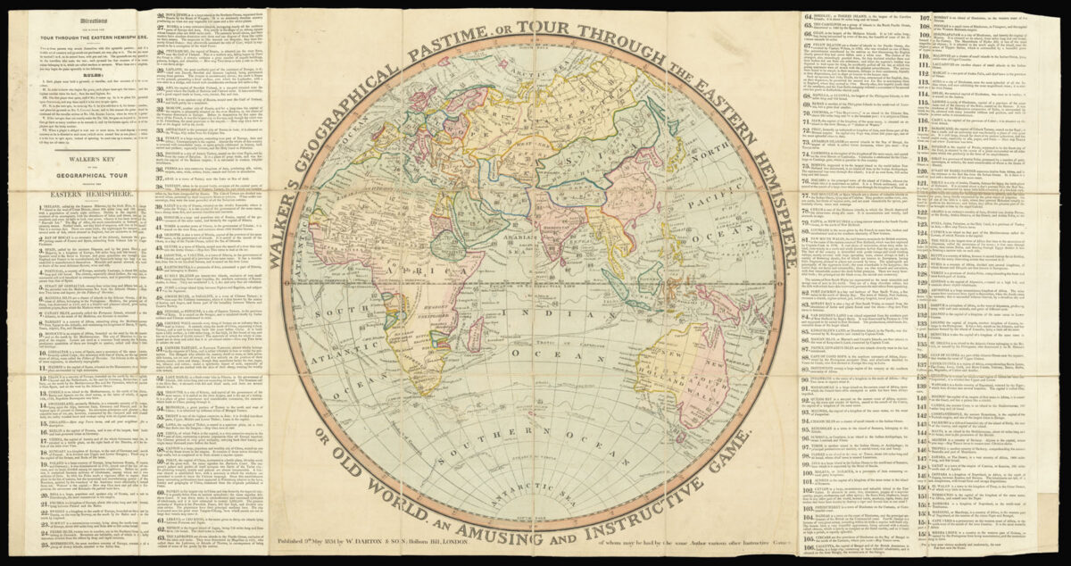 DARTON, William Junior Walker's Geographical Pastime, or Tour Through the Eastern Hemisphere, or Old World. An Amusing and Instructive Game. [and] Walker's Geographical Pastime, or Tour Through the Western Hemisphere, or New World. An Amusing and Instructive Game.