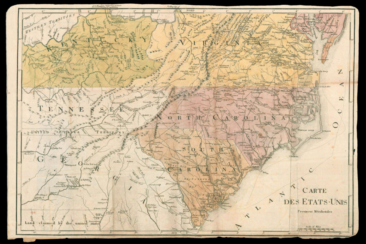ROCHEFOUCAULD-LIANCOURT, François Alexandre Frédéric, duc de la; Abraham BRADLEY (1767-1838) Carte générale des États-Unis de l'Amérique Septentrionale, divisée en ses 17 provinces; Carte des États-Unis, provinces Septentrionales; Carte des États-Unis, Provinces méridionales.