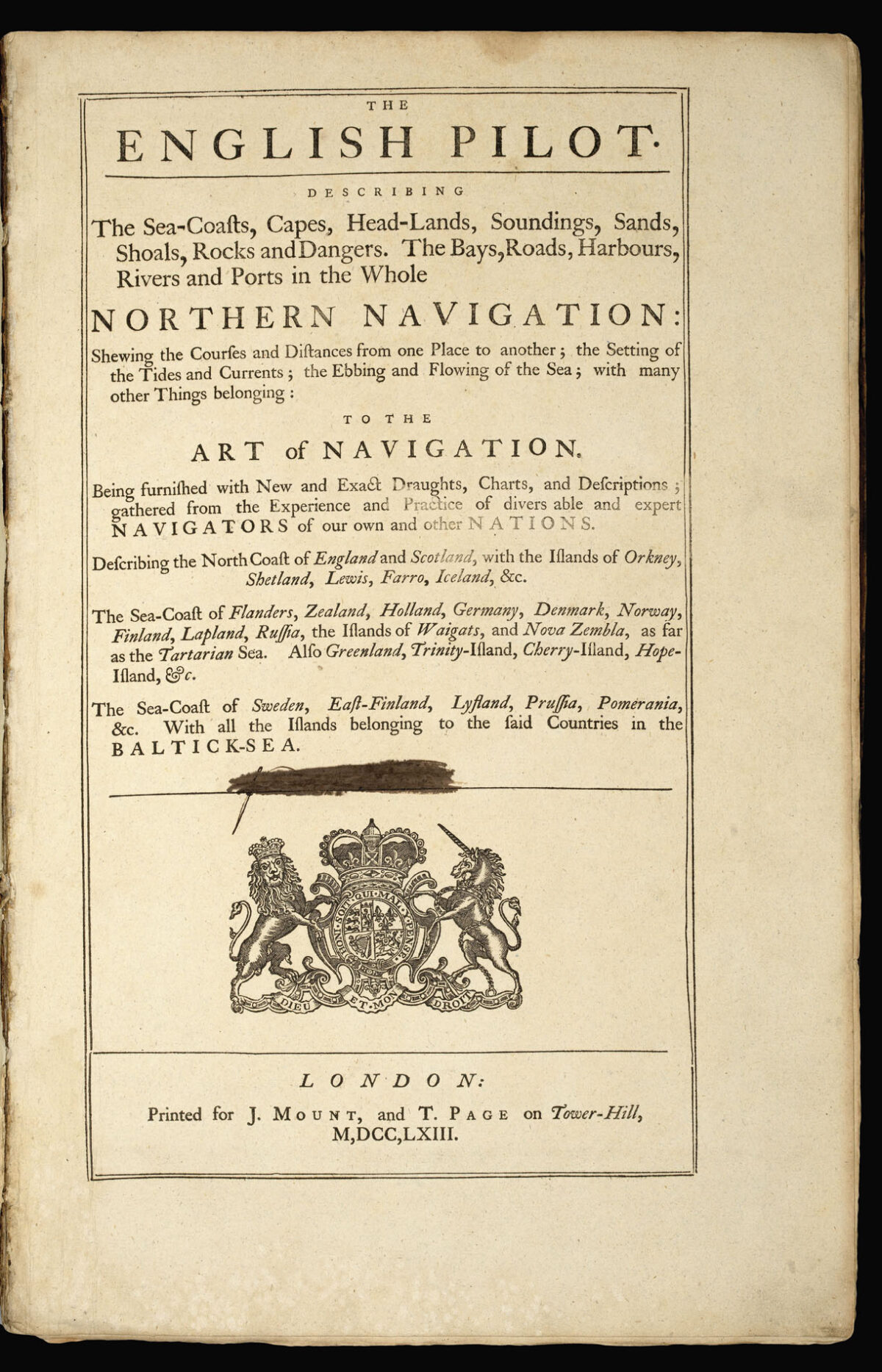 MOUNT, [Richard] & PAGE, [Thomas] The English Pilot for the Southern Navigation...; [and]  The English Pilot... Northern Navigation; [and]  The English Pilot Part III... the whole of the Mediterranean Sea; [and] The English Pilot the Fourth Book...