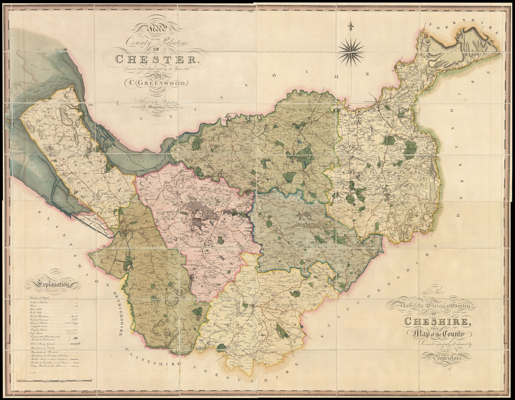 GREENWOOD, Christopher Map of the County Palatine of Chester