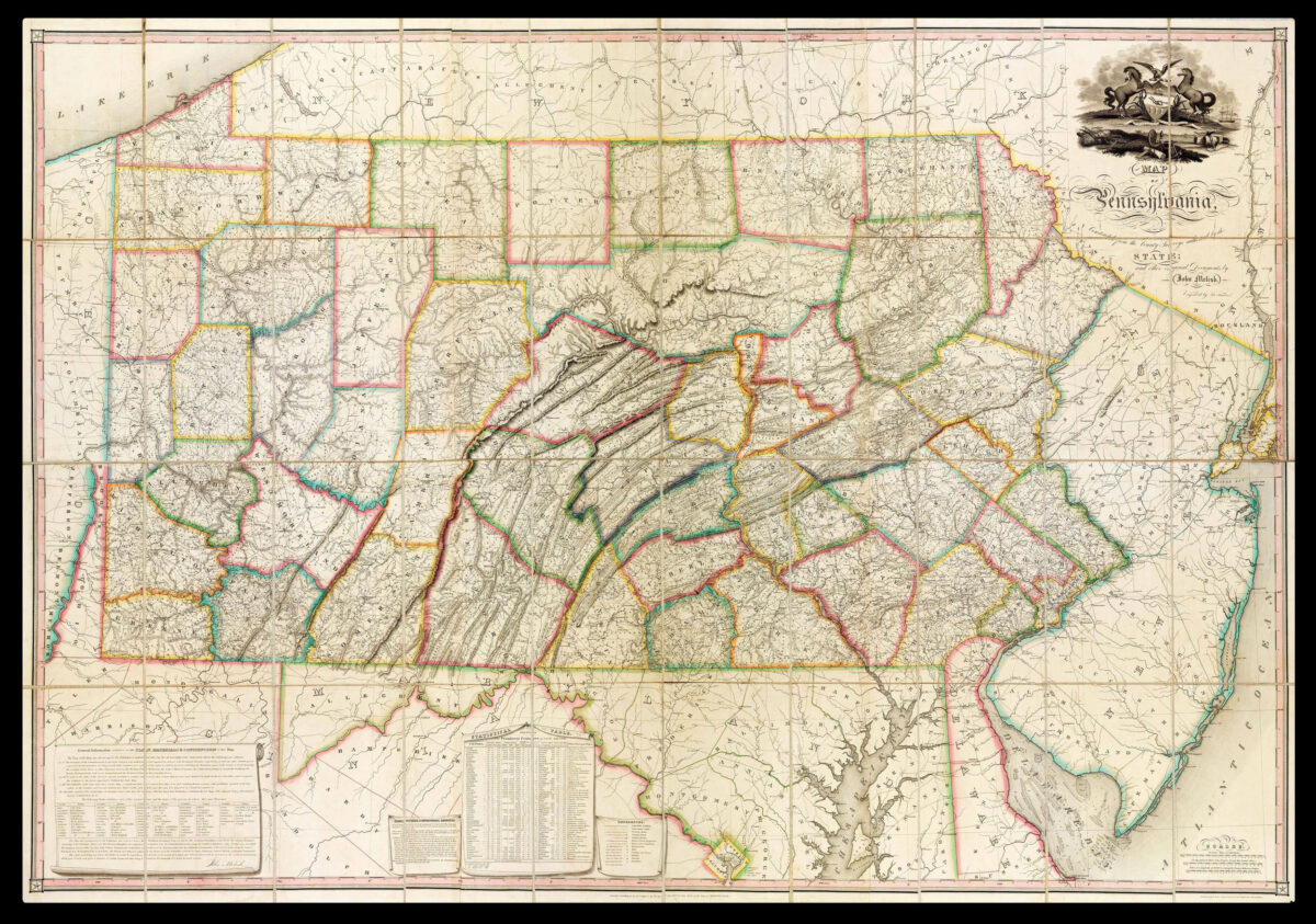MELISH, John Map of Pennsylvania, Constructed from the County Surveys…Corrected and Improved to 1825