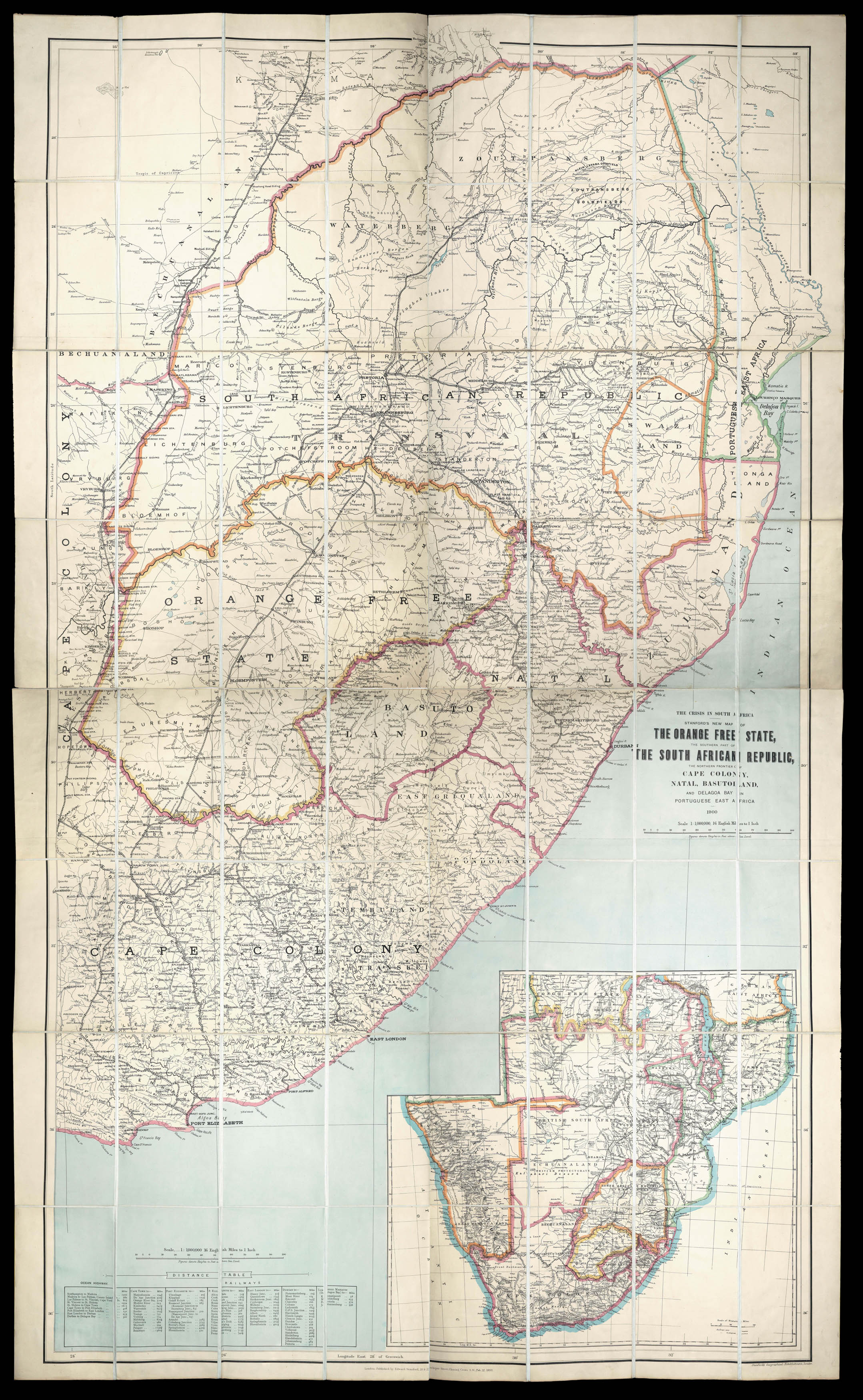 STANFORD, Edward Stanford's New Large Scale Map of Seat of War in South Africa