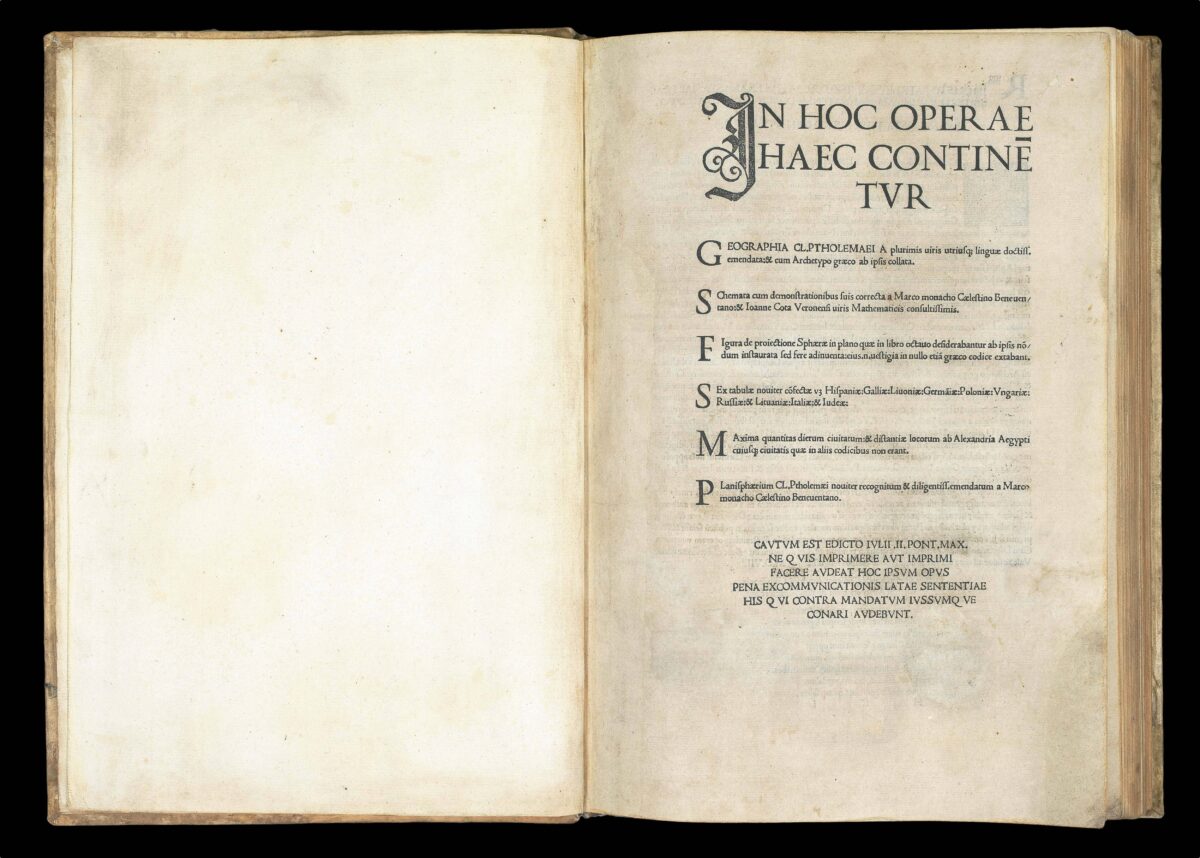 PTOLEMAEUS, Claudius In hoc Operae haec continétur Geographia Cl. Ptholemaei a plurimis uiris utriusqß. linguae doctiss. emendata:& cum Archetypo graeco ab ipsis collata...