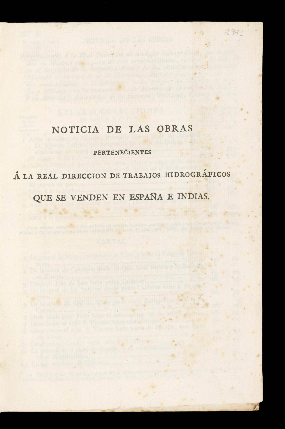 REAL DIRECCION DE TRABAJOS HIDROGRAFICOS Catálogo de las cartas, planos, vistas, estampas y libros pertenecientes a la Real Direccion de Trabajos Hidrograficos de Madrid.