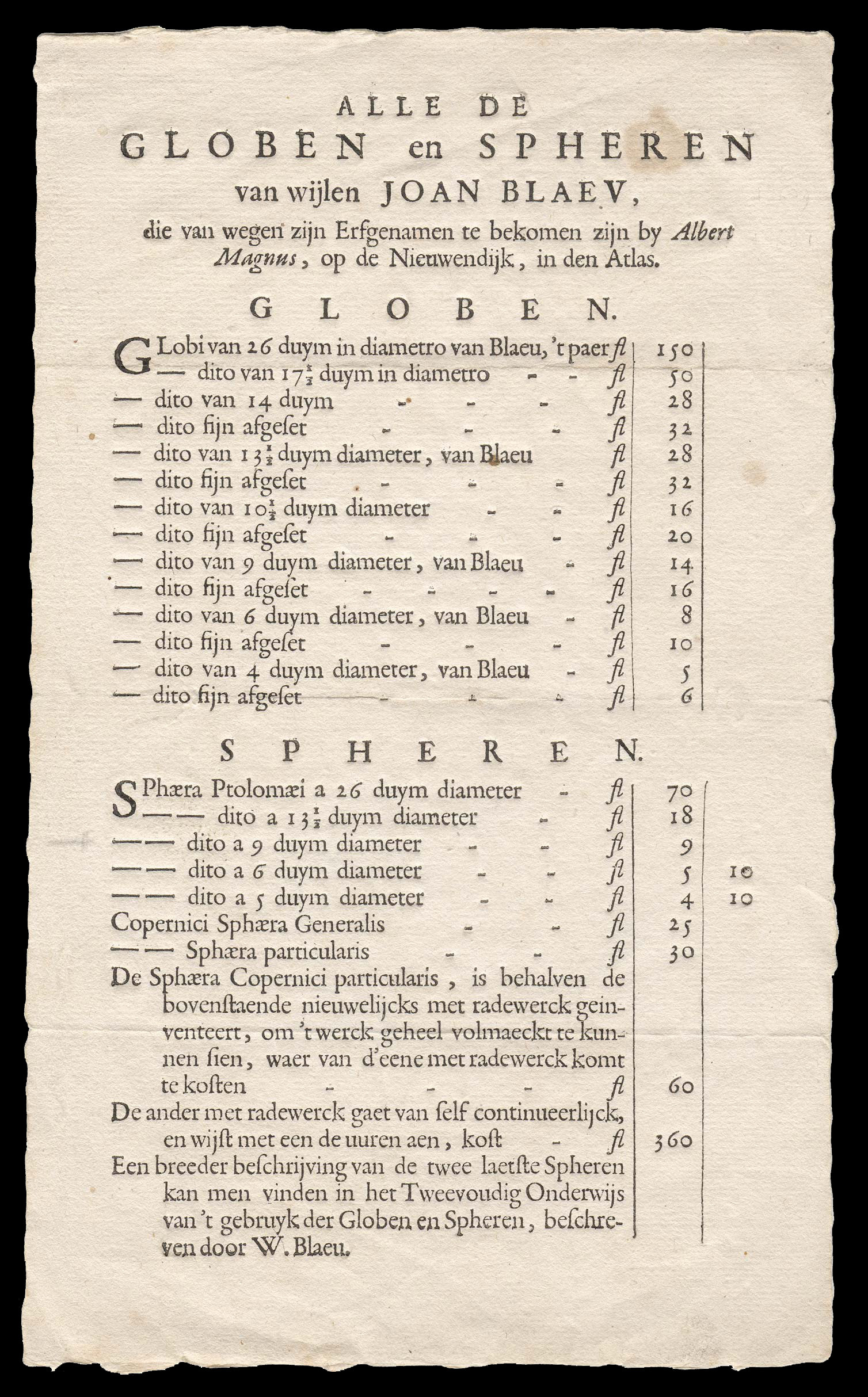 BLAEU, Johannes Alle de Globen en Spheren van wijlen Joan Blaeu,