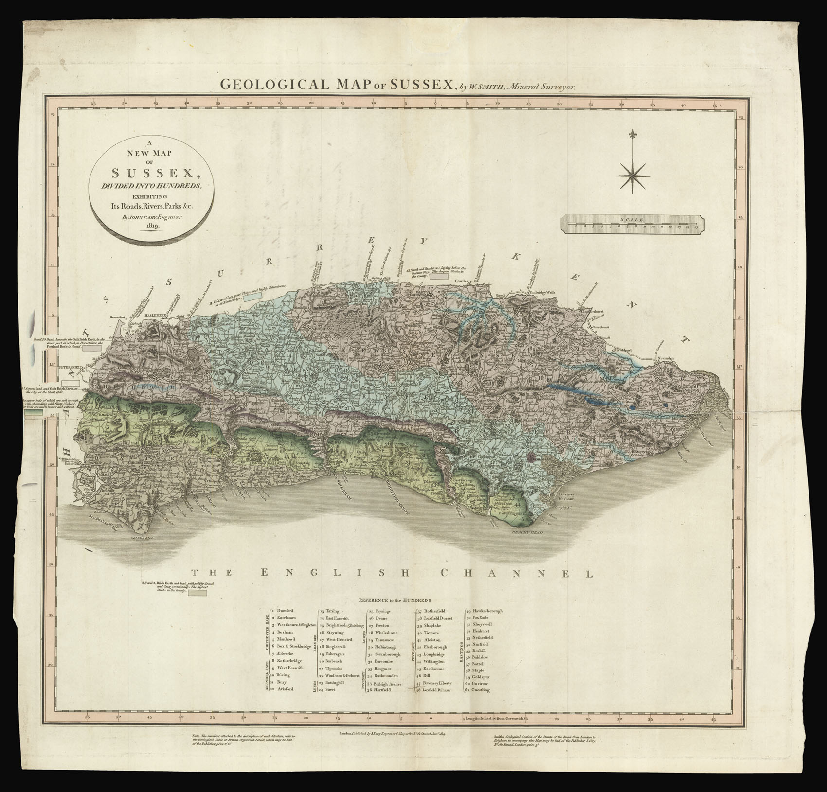 SMITH, William Geological Map of Sussex by W. Smith Mineral Surveyor