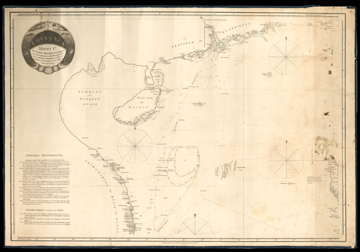 HORSBURGH, James China Sea. Sheet 1st. To James Drummond Esquire