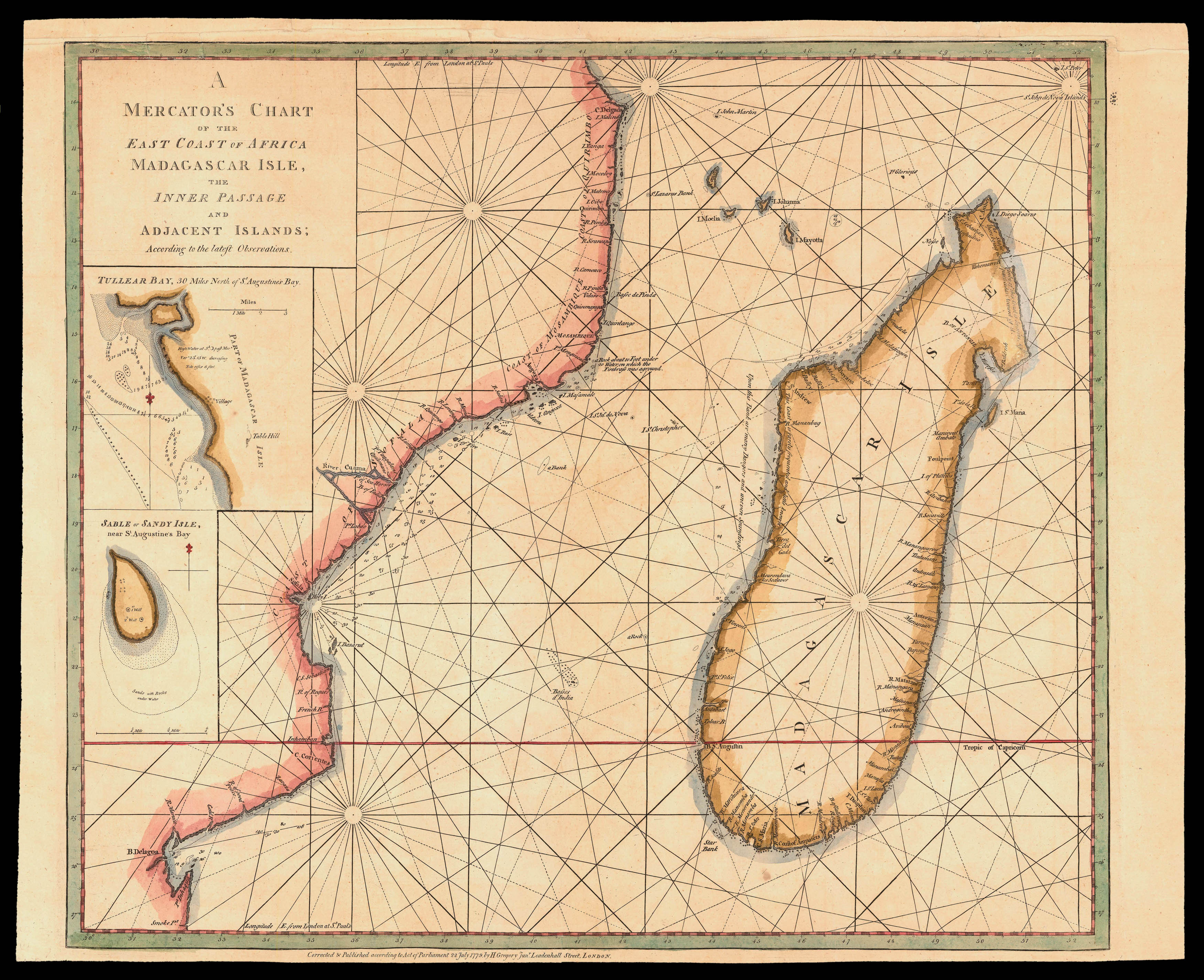 HERBERT, William A Mercator's Chart of the East Coast of Africa Madagascar Isle, the Inner Passage and Adjacent Islands; According to the latest Observations.