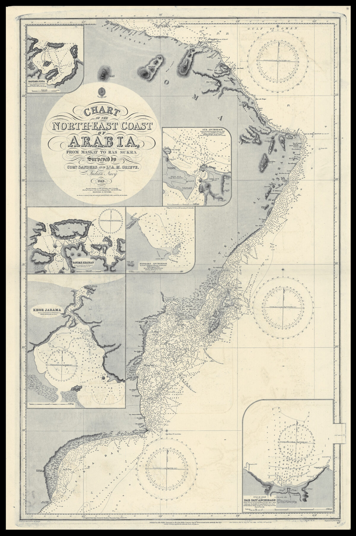 SANDERS, Commander and Lieutenant A. M. GRIEVE Chart of the North East Coast of Arabia