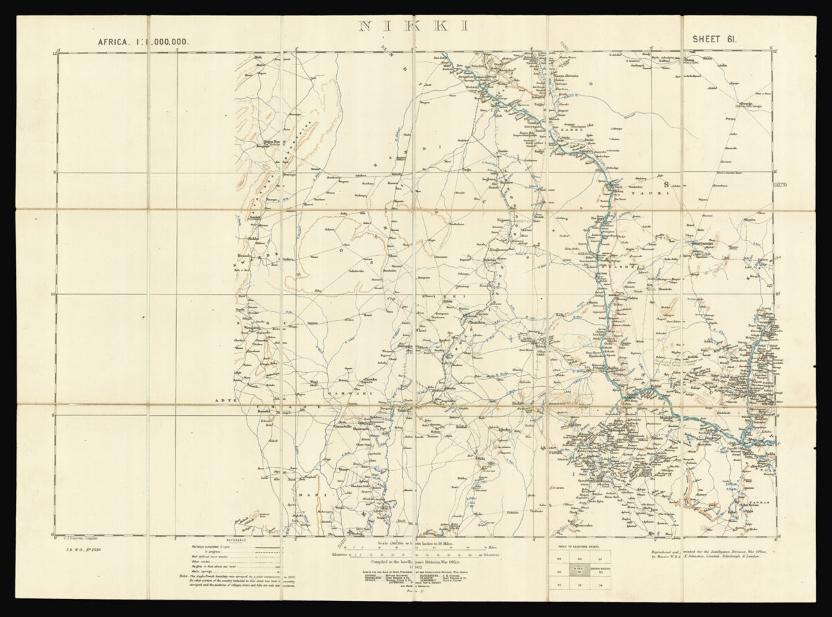 INTELLIGENCE DIVISION OF THE WAR OFFICE [Six Maps of Nigeria] Sokoto Sheet 50; Kano Sheet 51; Lake Chad Sheet 52; Nikki Sheet 61; Central Nigeria Sheet 62; Yola Sheet 63.