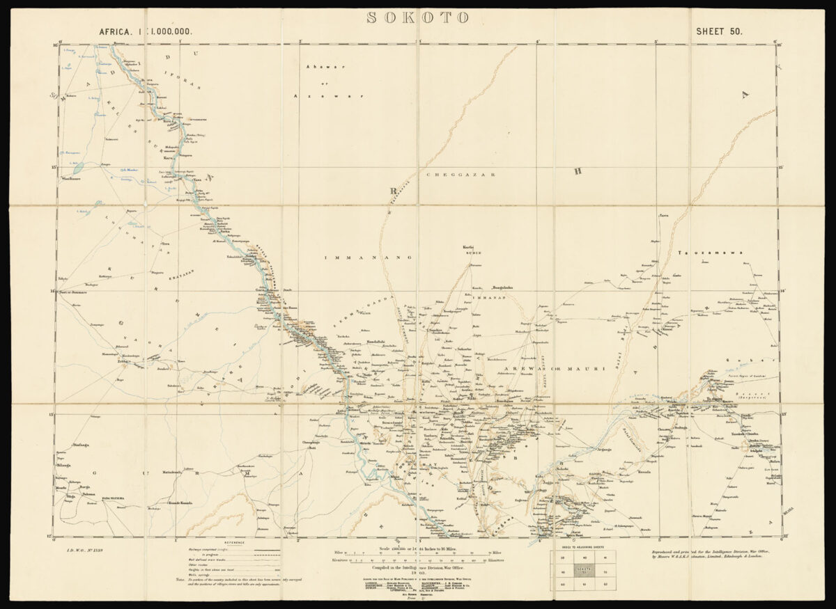 INTELLIGENCE DIVISION OF THE WAR OFFICE [Six Maps of Nigeria] Sokoto Sheet 50; Kano Sheet 51; Lake Chad Sheet 52; Nikki Sheet 61; Central Nigeria Sheet 62; Yola Sheet 63.
