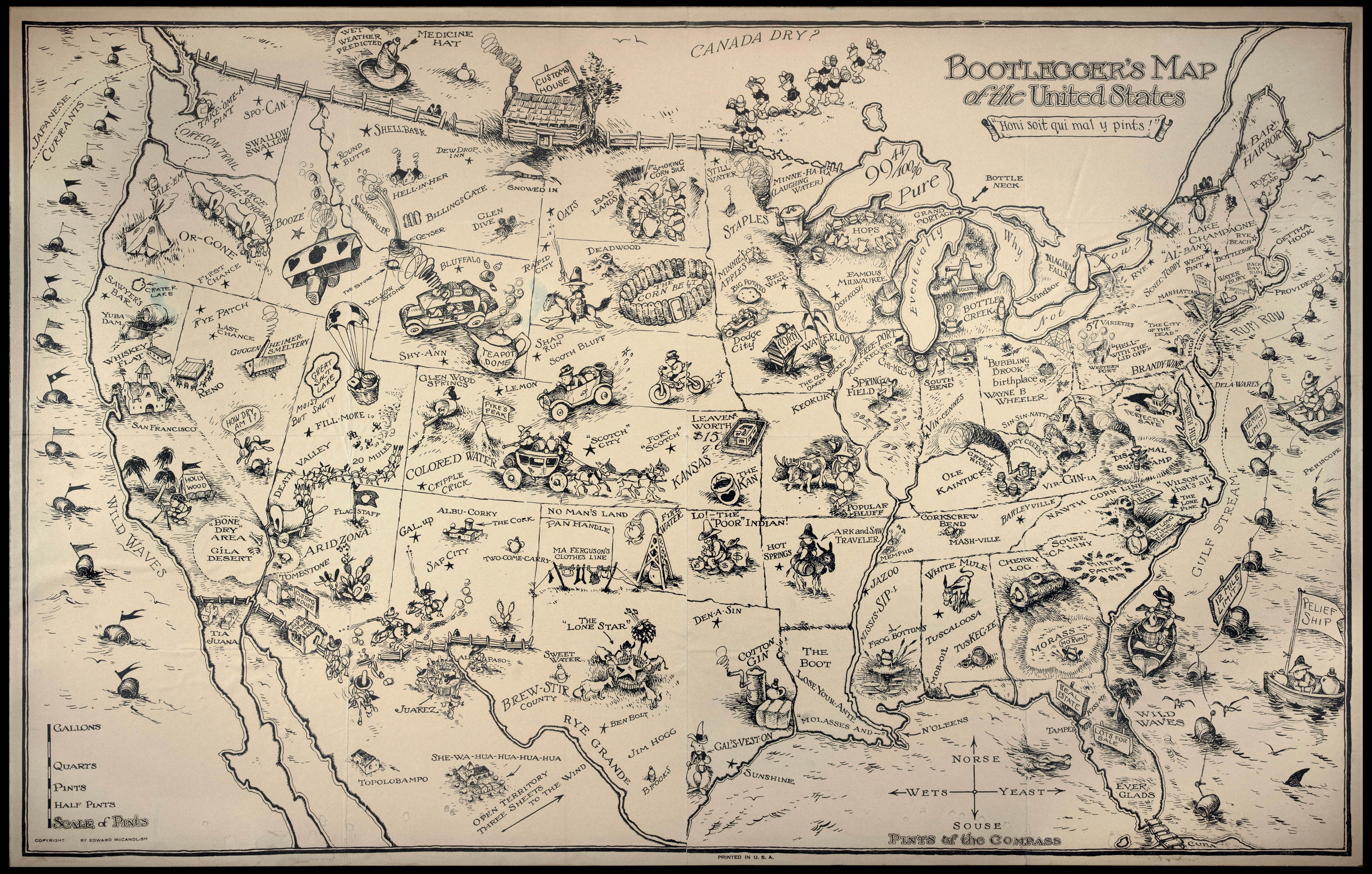 [MCCANDLISH, Edward] Bootlegger's Map of the United States. Honi soit qui mal y pints!