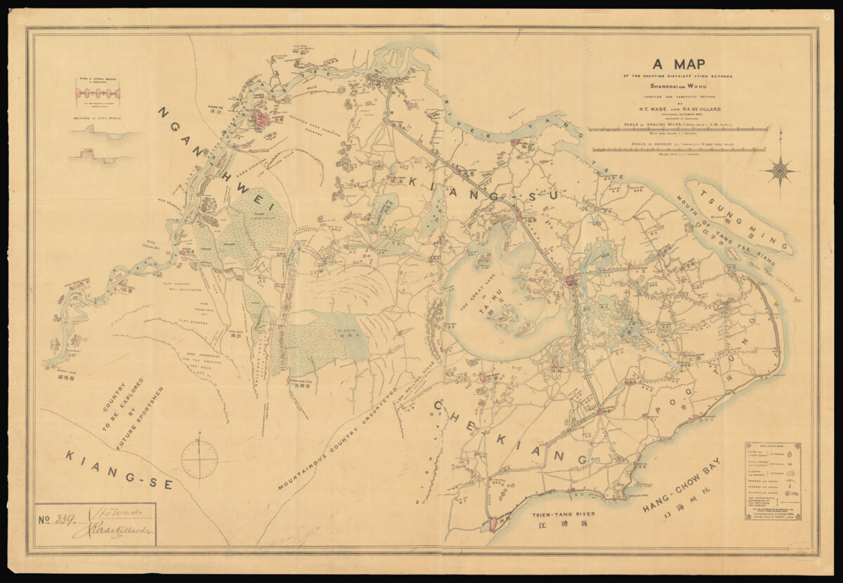 WADE, Henling Thomas; and Robert Alexis de VILLARD Map of the Shooting Districts Lying Between Shanghai & Wuhu