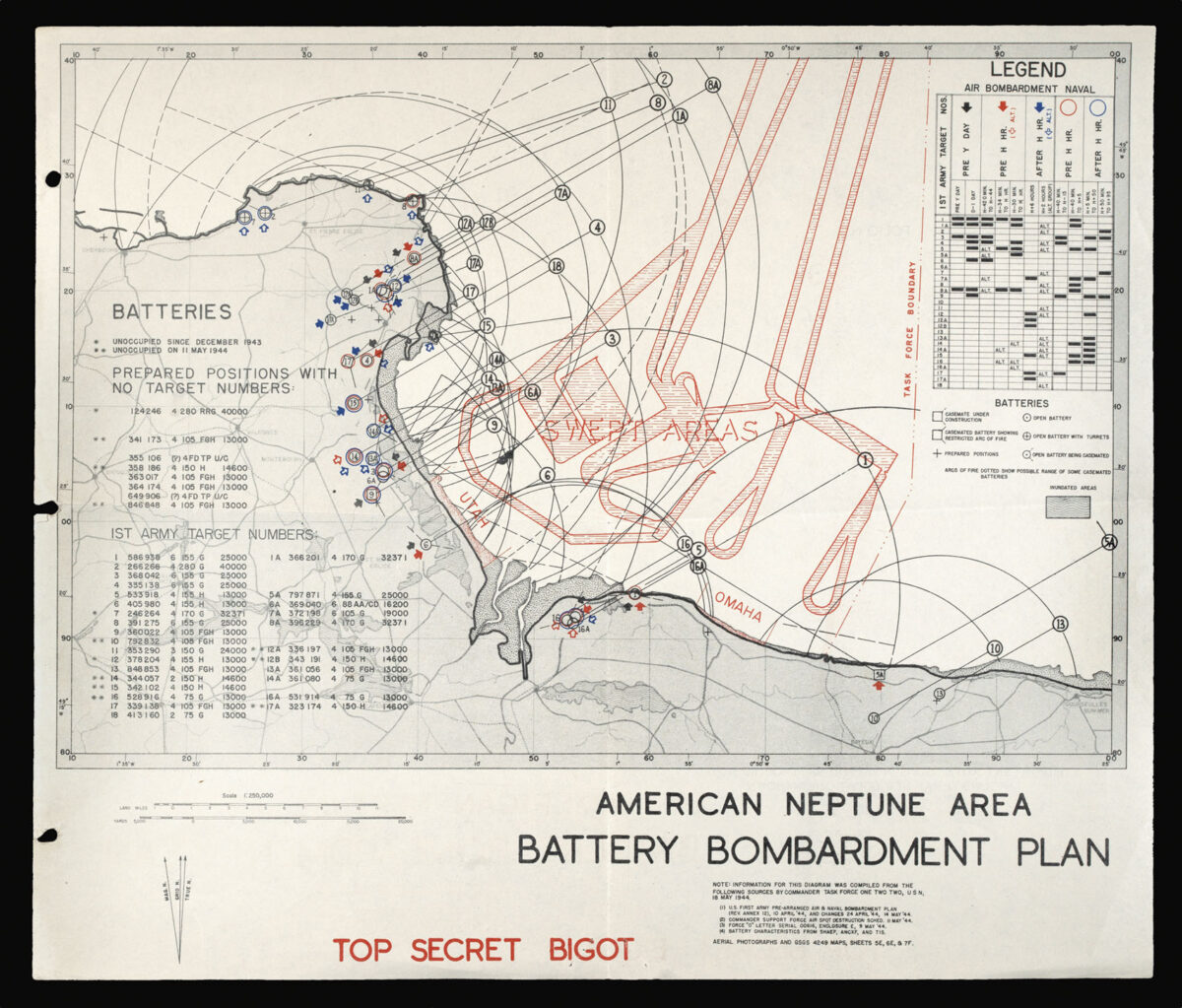 D-DAY LANDINGS American Neptune Area: Battery Bombardment Plan.