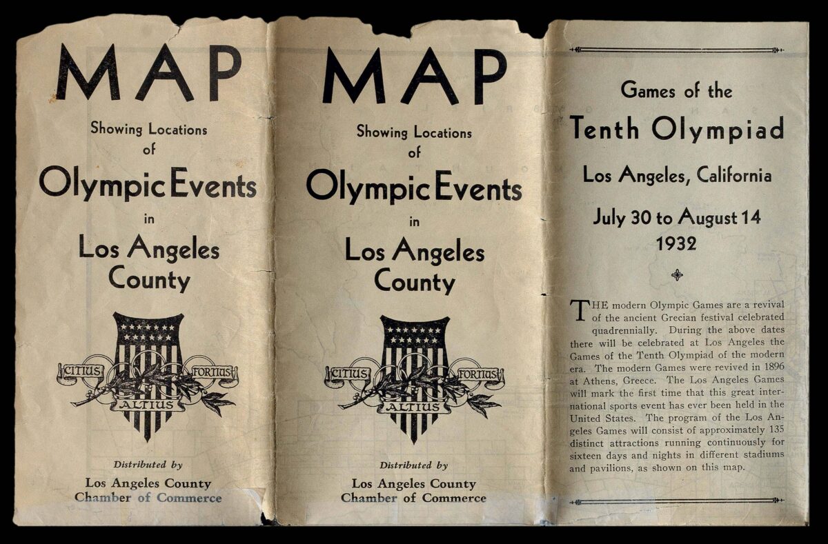 Los Angeles County Chamber of Commerce Map Showing Locations of Olympic Events in Los Angeles County